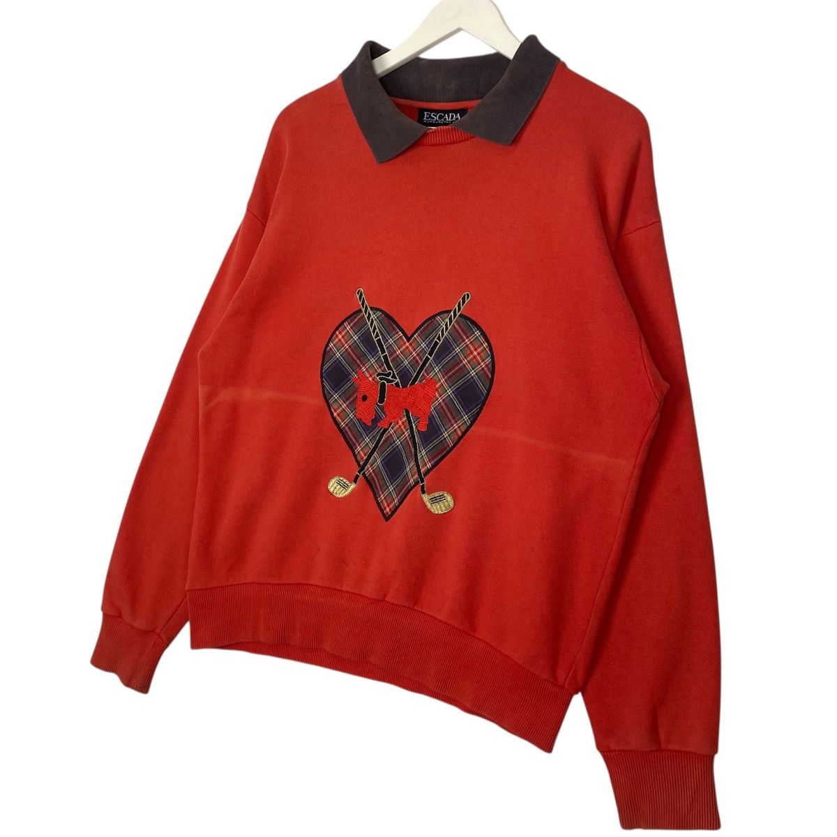Vintage Vintage 90s Escada Sweatshirt CollarNeck Red Big Logo Size S Size S / US 4 / IT 40 - 2 Thumbnail
