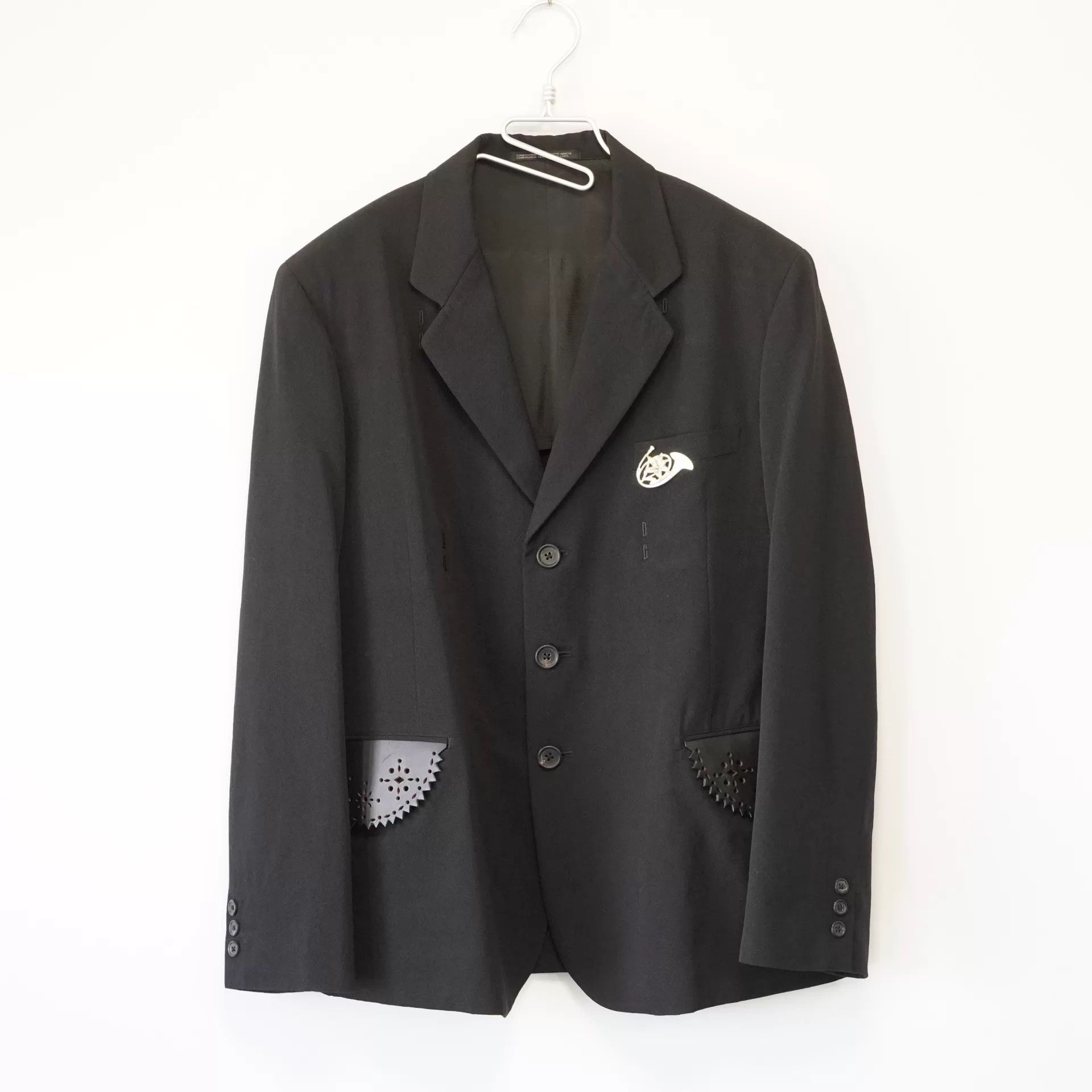 Yohji Yamamoto Yohji Yamamoto 96SS Leather-Paneled Cutout Wool Jacket Size US M / EU 48-50 / 2 - 1 Thumbnail
