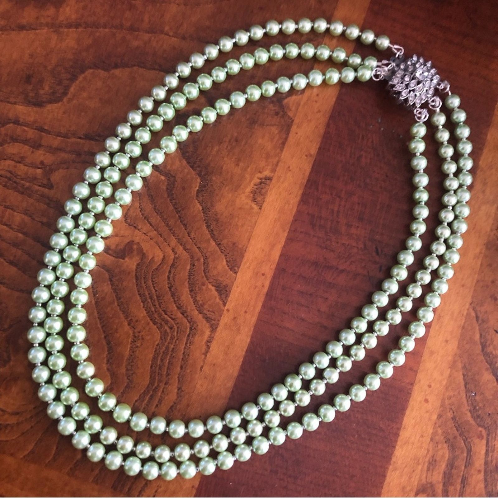 Handmade Handcrafted triple strand Czech glass Pearl necklace Size ONE SIZE - 11 Thumbnail