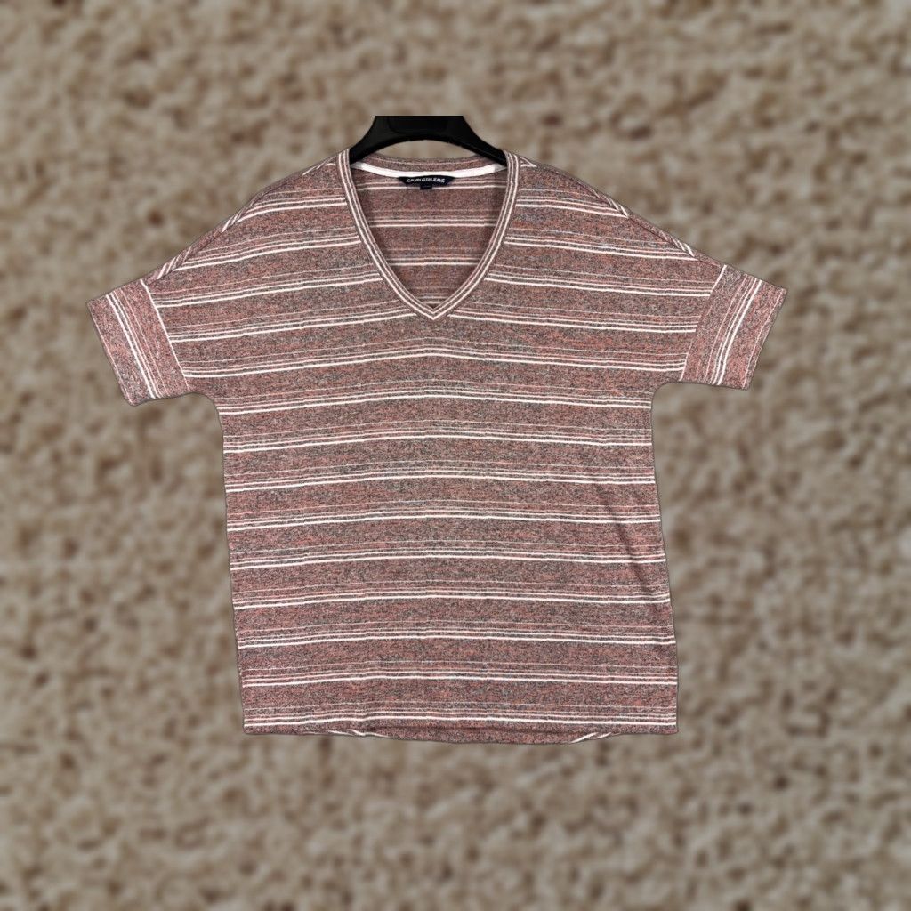 Calvin Klein Calvin Klein Shirt Womens Small Pink Striped V-Neck Polyester Blend Knit Size S / US 4 / IT 40 - 1 Thumbnail