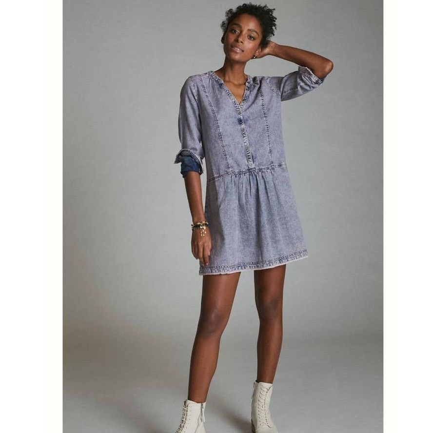Anthropologie PILCRO Lorelei Tunic Dress $148 SIZE 2 Lavender Henley Style Size XS / US 0-2 / IT 36-38 - 1 Thumbnail