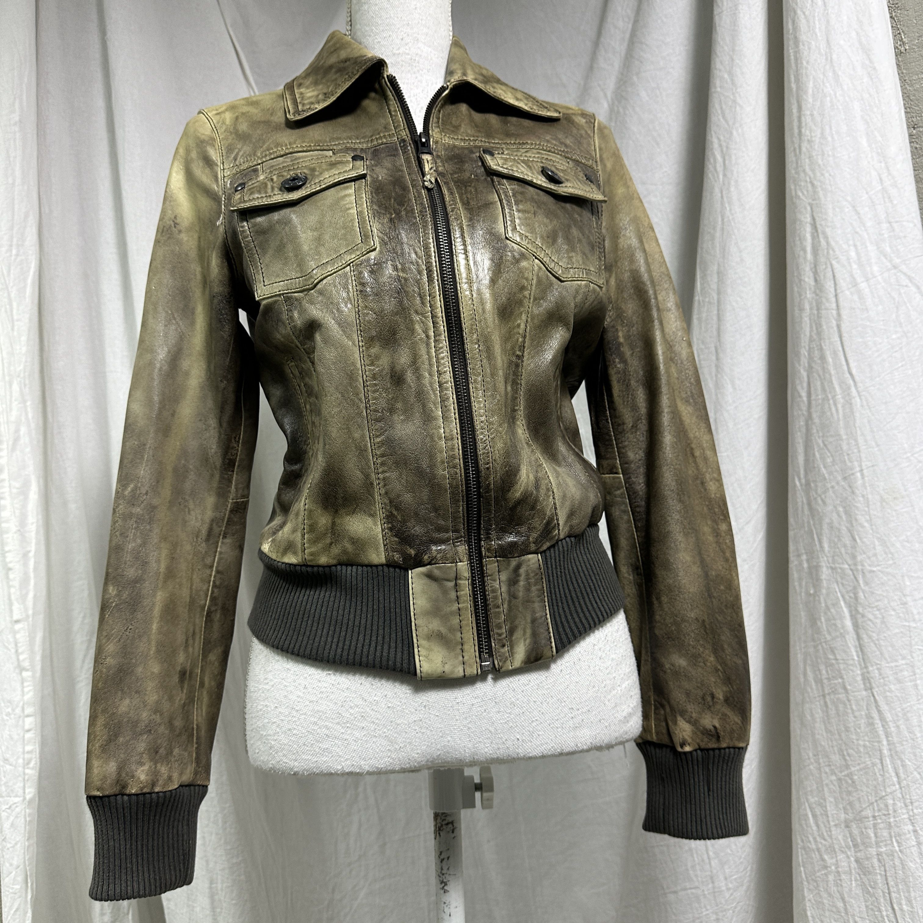 Vintage Vintage Leather Biker Moto Fitted Washed Jacket 00s Size US S / EU 44-46 / 1 - 8 Thumbnail
