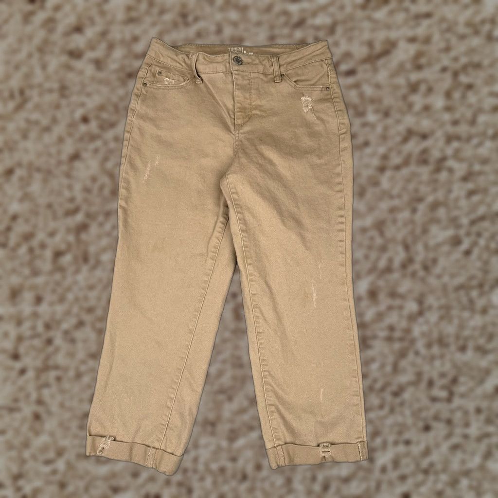 Vintage Time And Tru Pants Womens 6 Brown Mid Rise Cropped Chino Stretch Distressed Pockets Capris Casual Womens Size 28" / US 6 / IT 42 - 1 Thumbnail