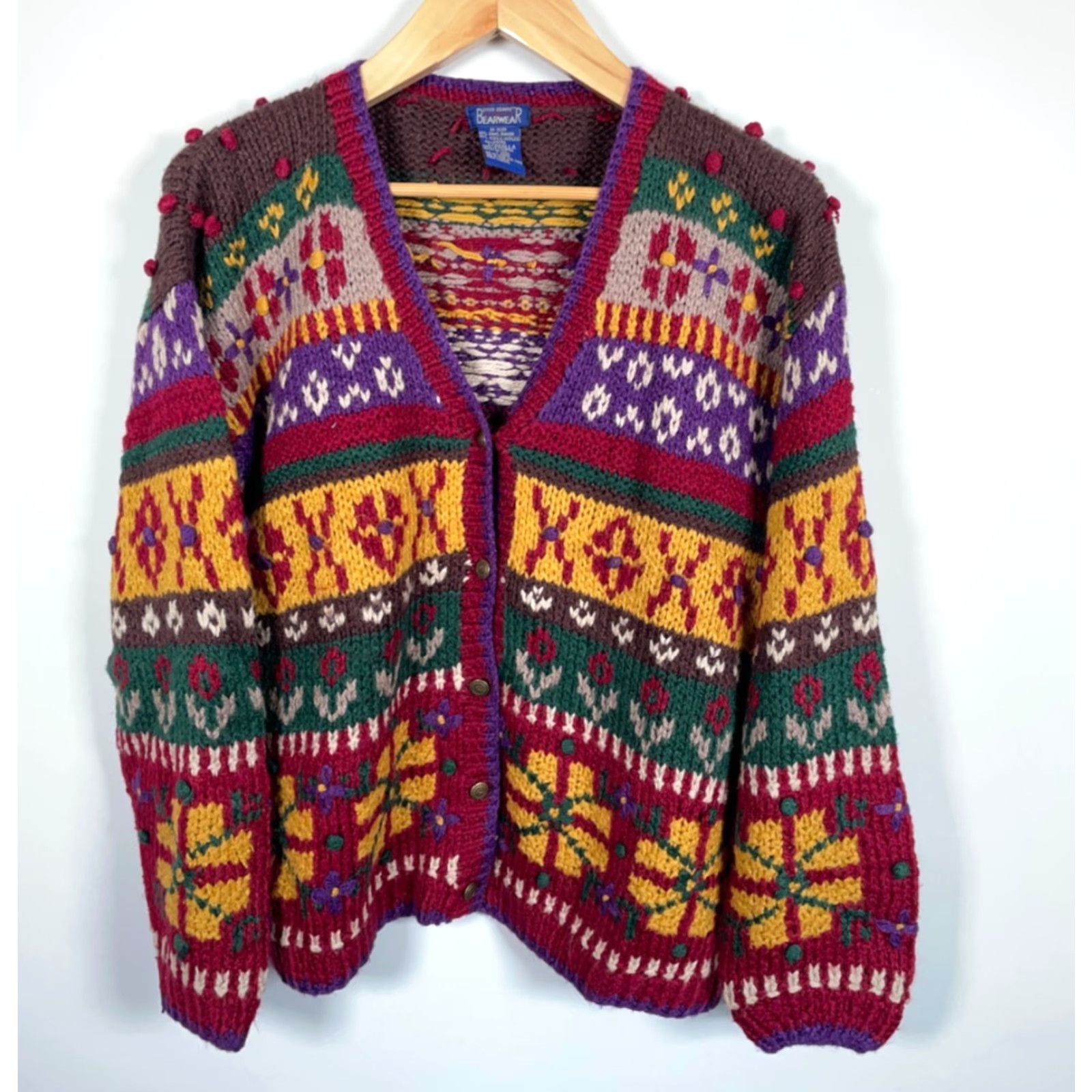Vintage VINTAGE 90s Geometric Knit Cardigan Women's Large Red Yellow Shirt Sleeve? Size L / US 10 / IT 46 - 2 Thumbnail