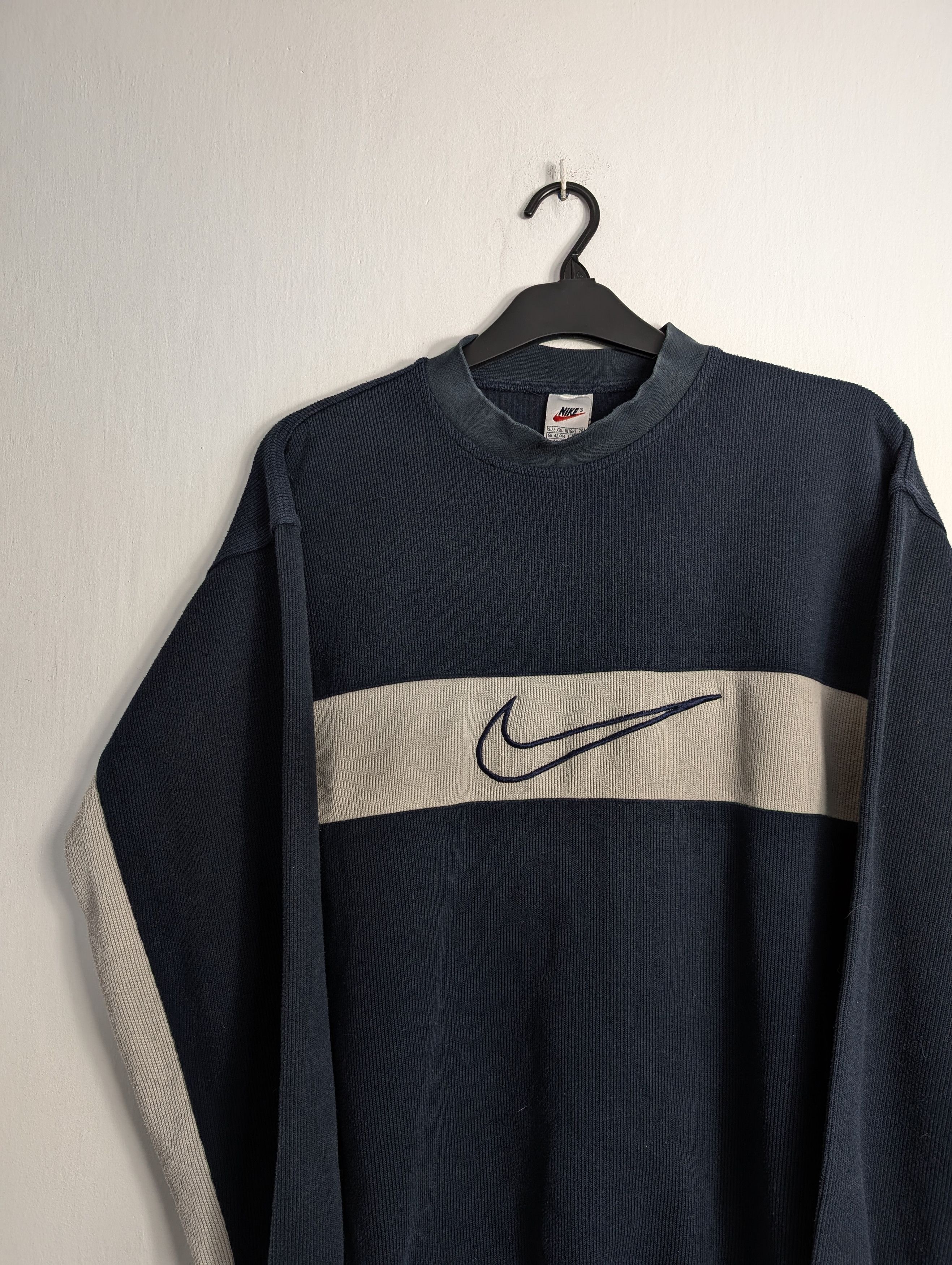 Nike Vintage 90s Nike Center Swoosh Ribbed Crewneck Navy Y2K Size US L / EU 52-54 / 3 - 2 Thumbnail