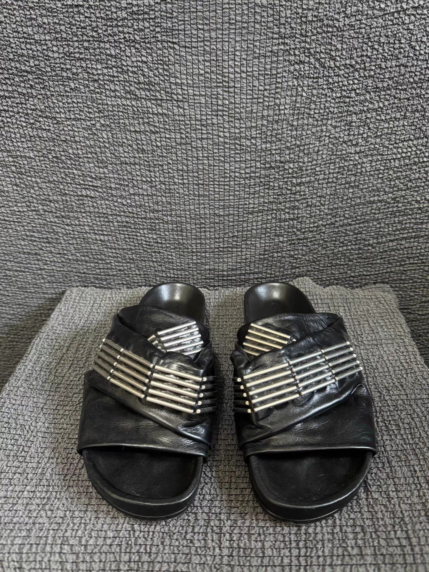 Rick Owens Rick Owens mainline laser-cut metal leather slides Size US 5.5 / EU 38 - 2 Thumbnail