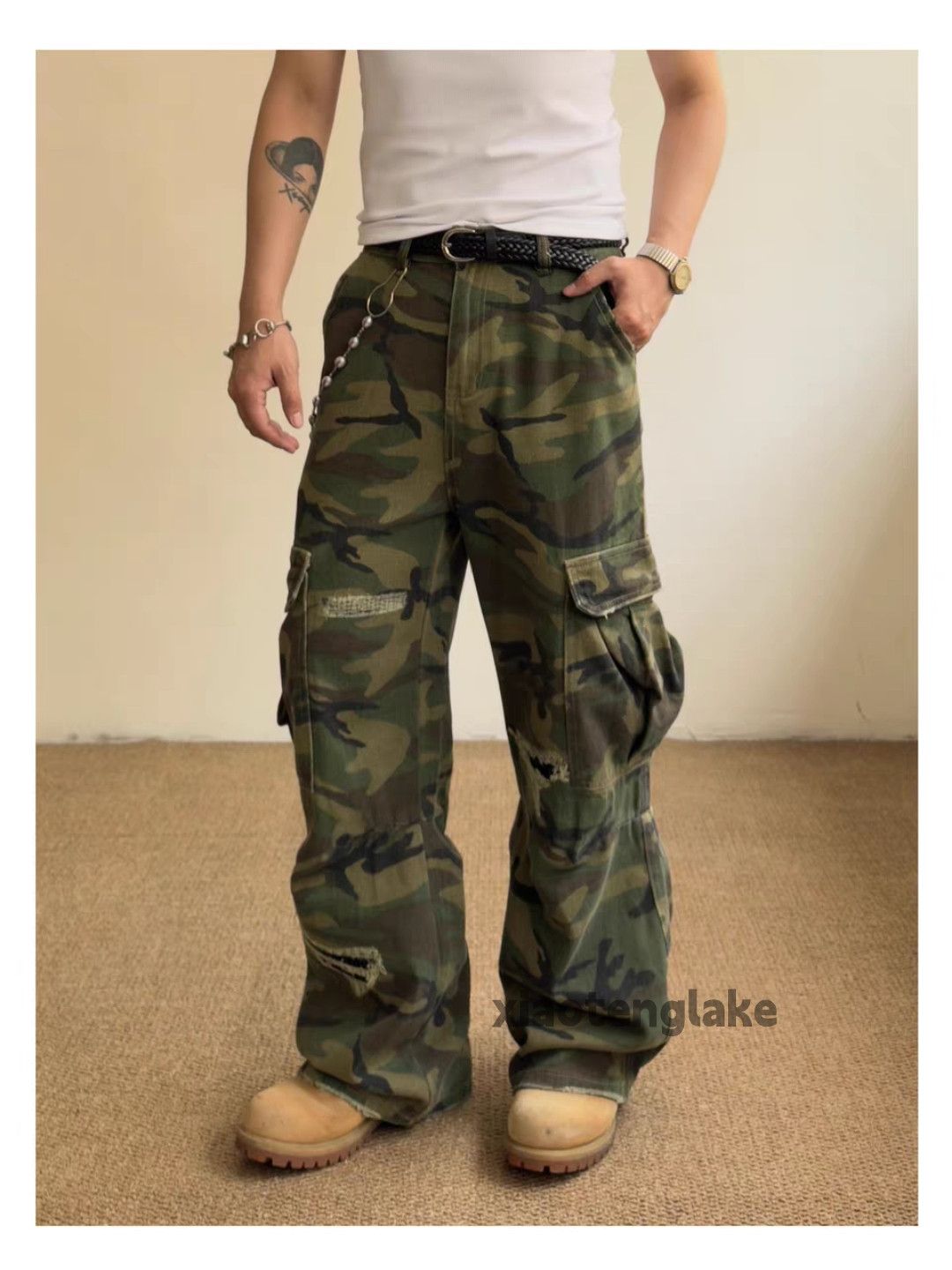 Vintage zx faded loose baggy flared ripped camo cargo pants Size US 32 / EU 48 - 9 Thumbnail
