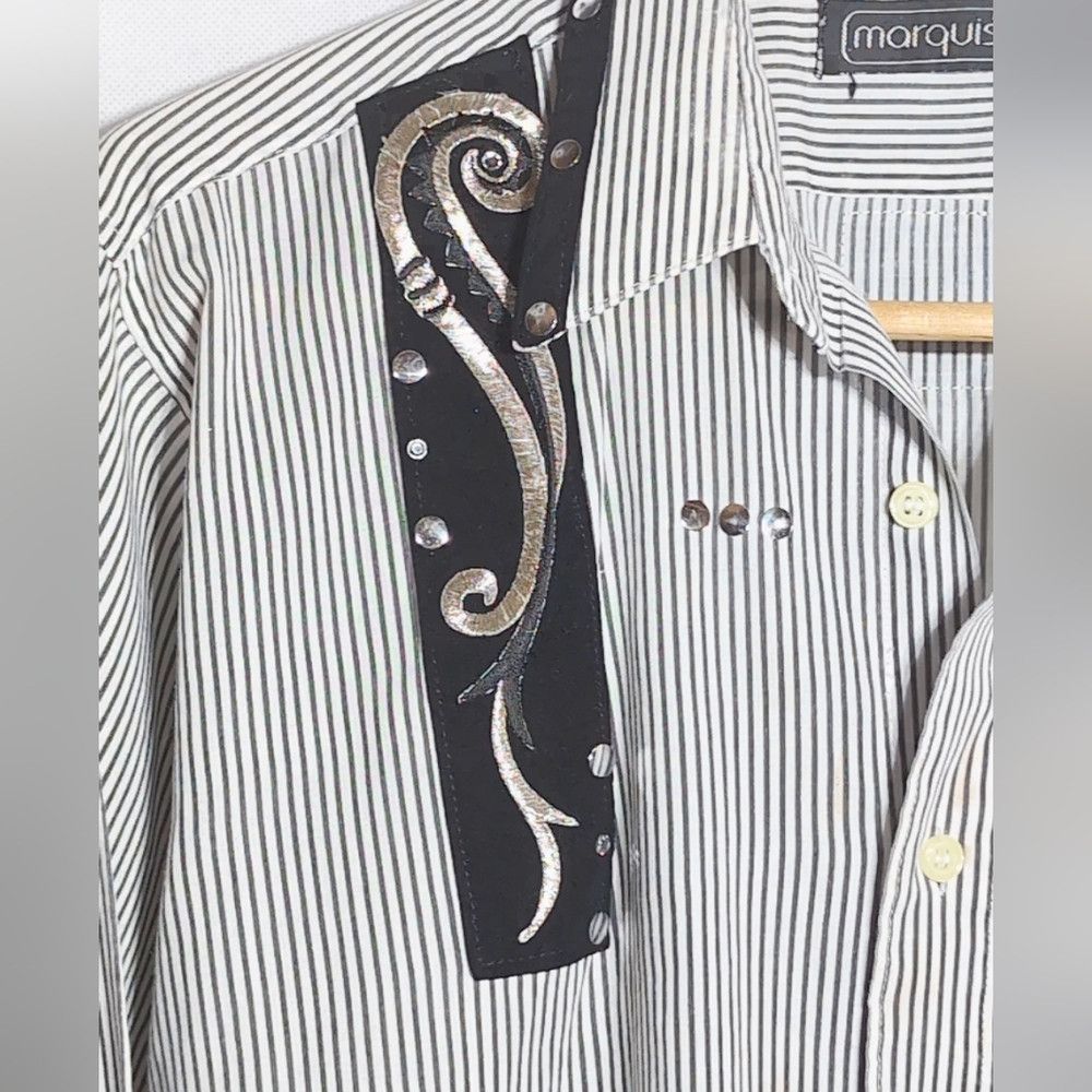 Other Marquis Sz L Striped Black White Men's Party Shirt Embroide Size US L / EU 52-54 / 3 - 5 Thumbnail
