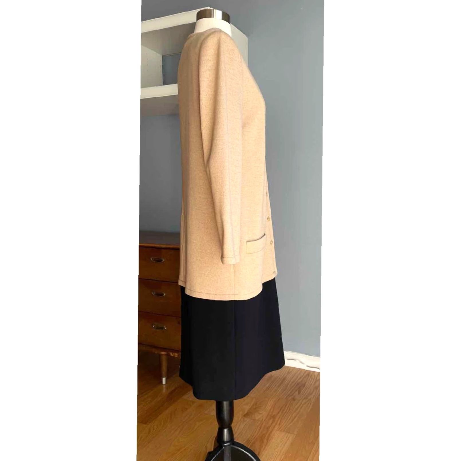 Bill Blass VINTAGE Bill Blass Dress Wool Beige Black 12 Sheath 1970s Women's Size XL / US 12-14 / IT 48-50 - 2 Thumbnail