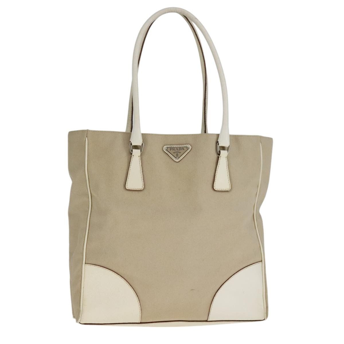 Prada PRADA Tote Bag Canvas Leather Beige White Silver Size ONE SIZE - 13 Thumbnail