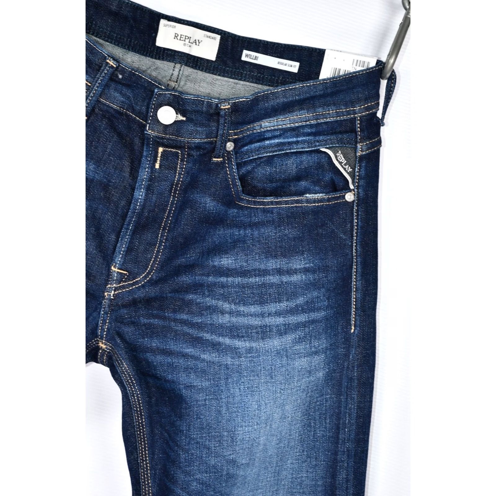Replay REPLAY WILLBI REGULAR SLIM FIT 11.5 OZ DEEP BLUE INDIGO STRETCH DENIM JEANS W33 REGULAR BLUE 5-POCKET DESIGN Mens Size US 33 - 6 Thumbnail