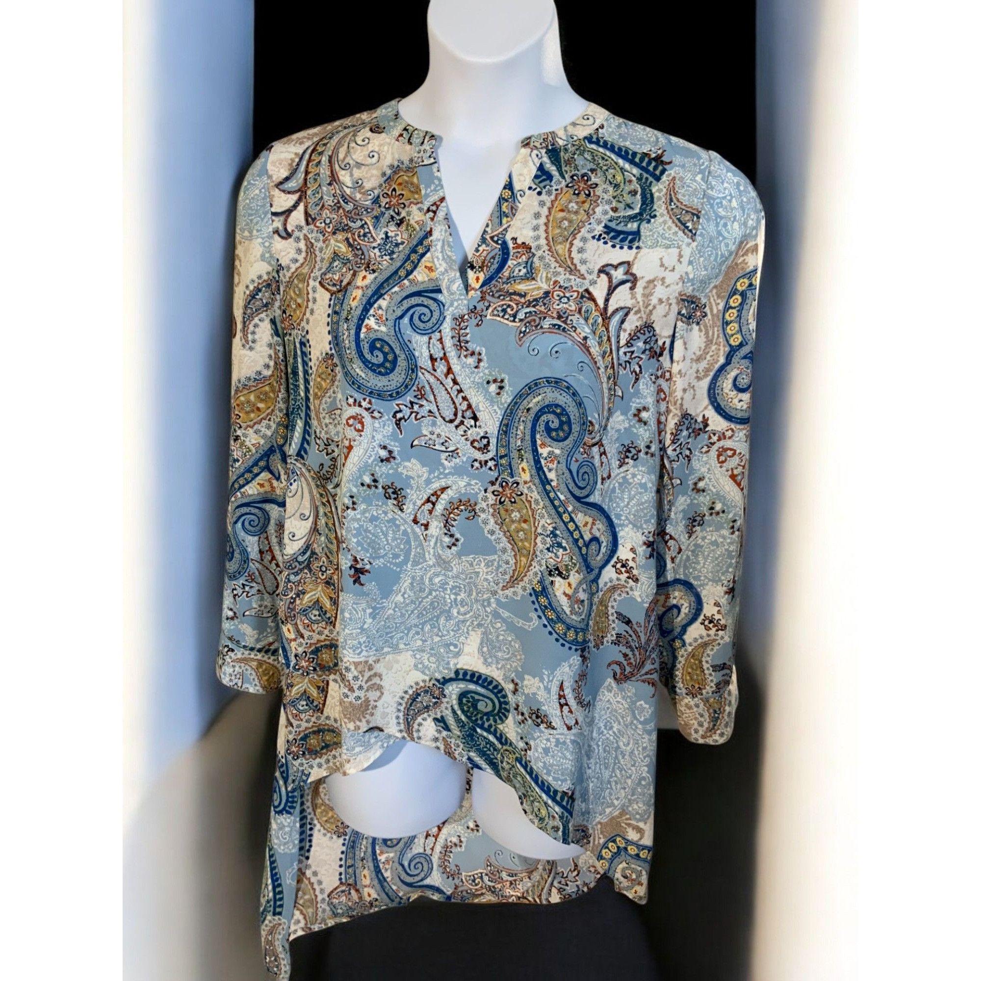 Chicos Chicos Womens Paisley Layered Tunic Top Medium Blue Beige Size M / US 6-8 / IT 42-44 - 4 Thumbnail