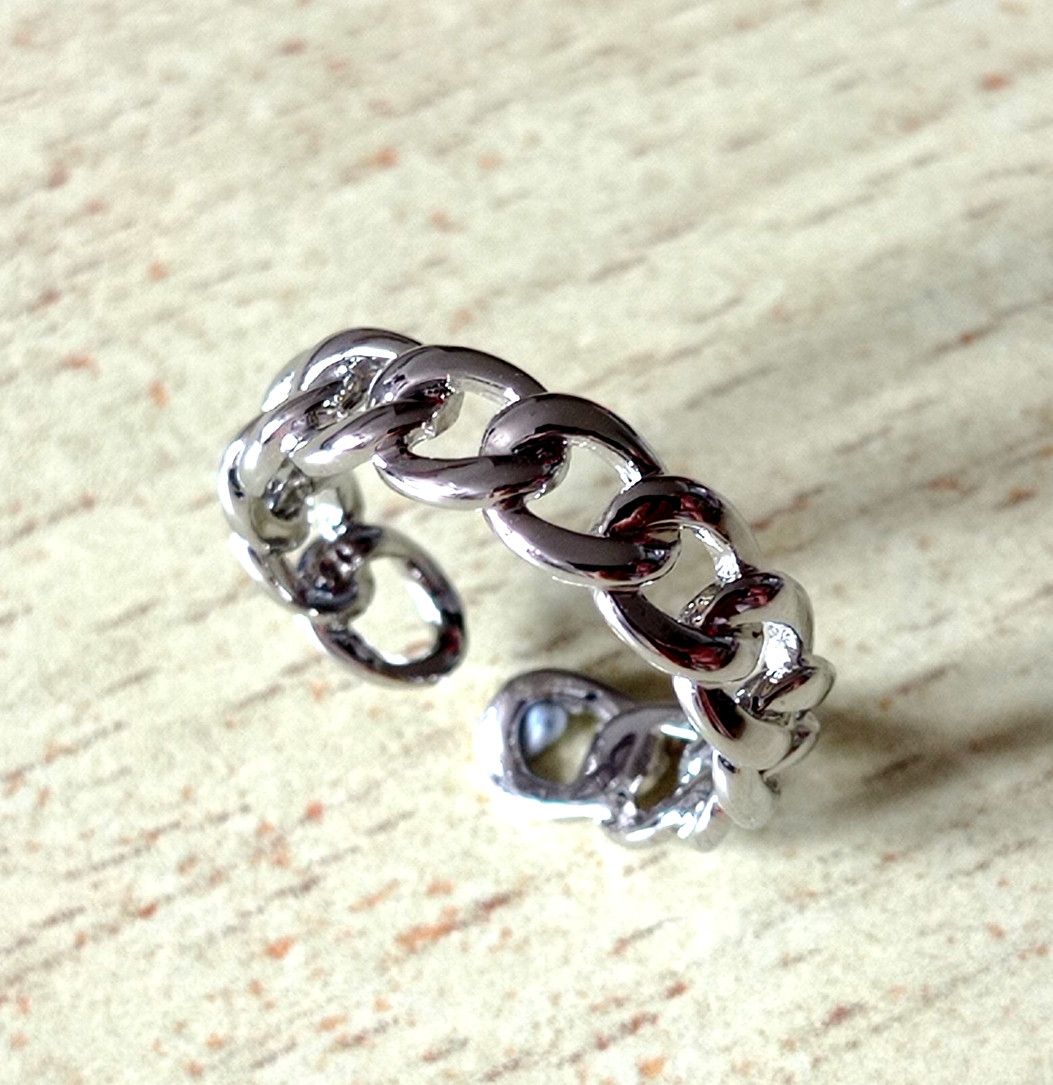 Designer × Vintage Vintage Punk Cuban Chain Silver Ring Unique Rave Size ONE SIZE - 1 Thumbnail