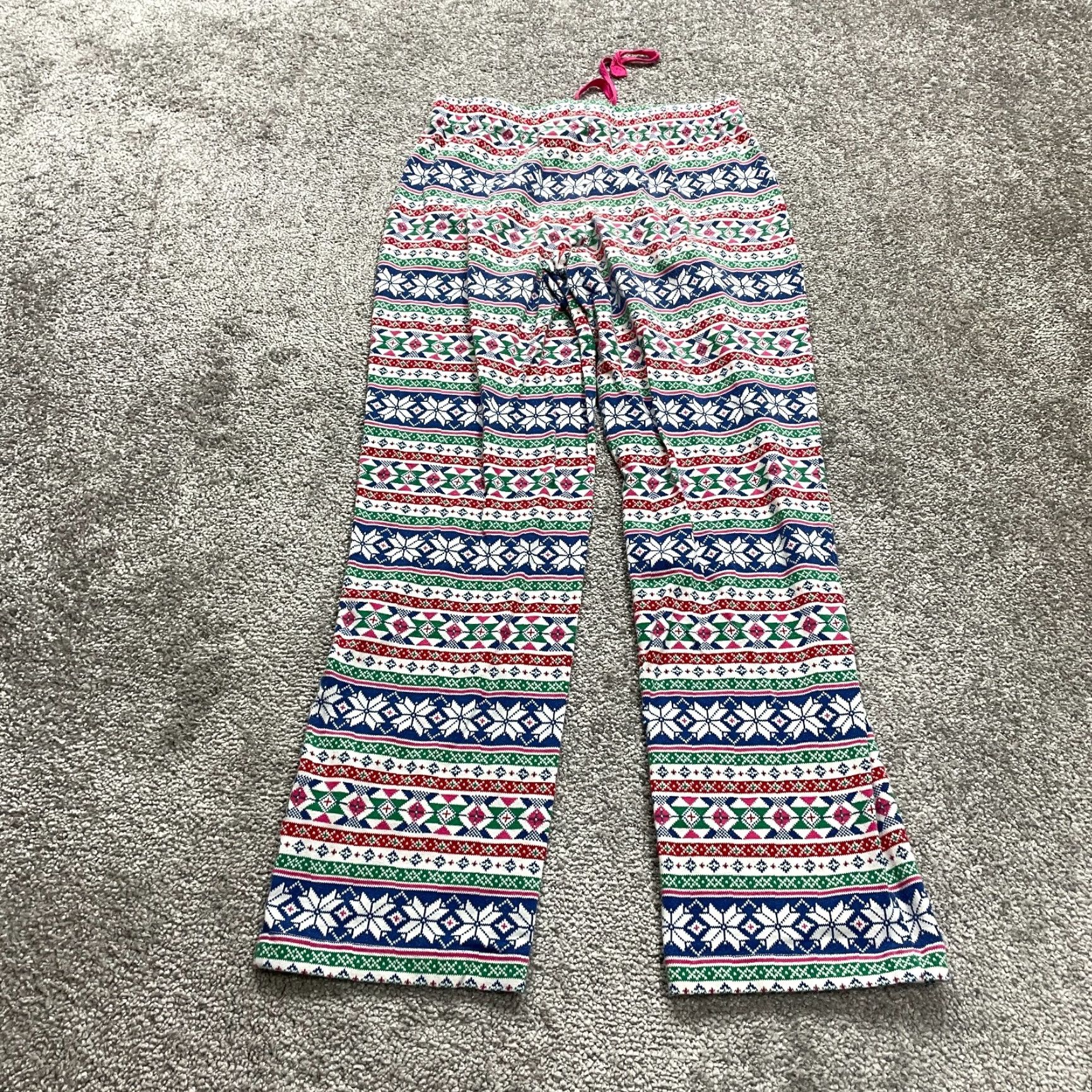 Lands' End Lands' End Pajama Pants Women XXS Multicolor Snow Flakes Holiday Knit Drawstring Elastic Womens Size 36" / US 14 / IT 50 - 2 Thumbnail