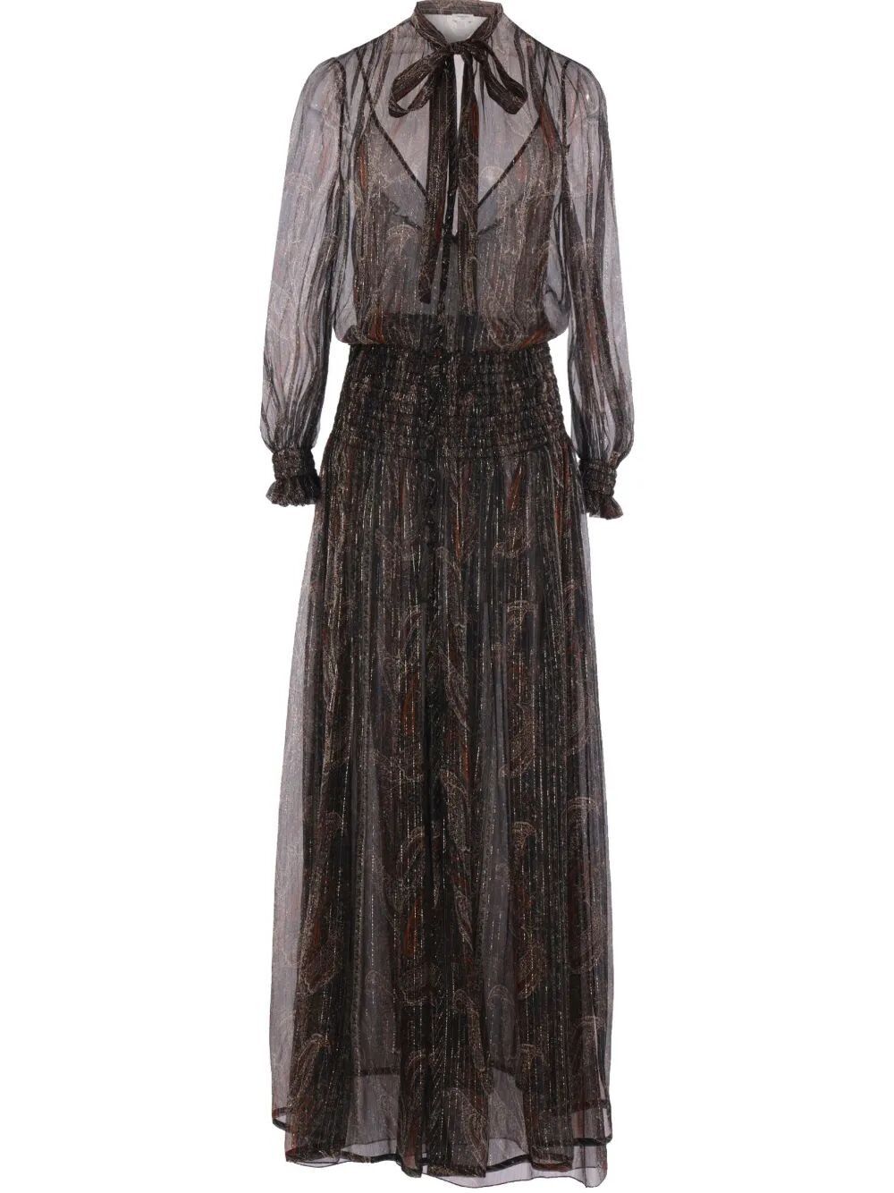 Saint Laurent Paris SEMI-SHEER LAVALLIÈRE MAXI DRESS IN LUREX PAISLEY Size M / US 6-8 / IT 42-44 - 1 Thumbnail