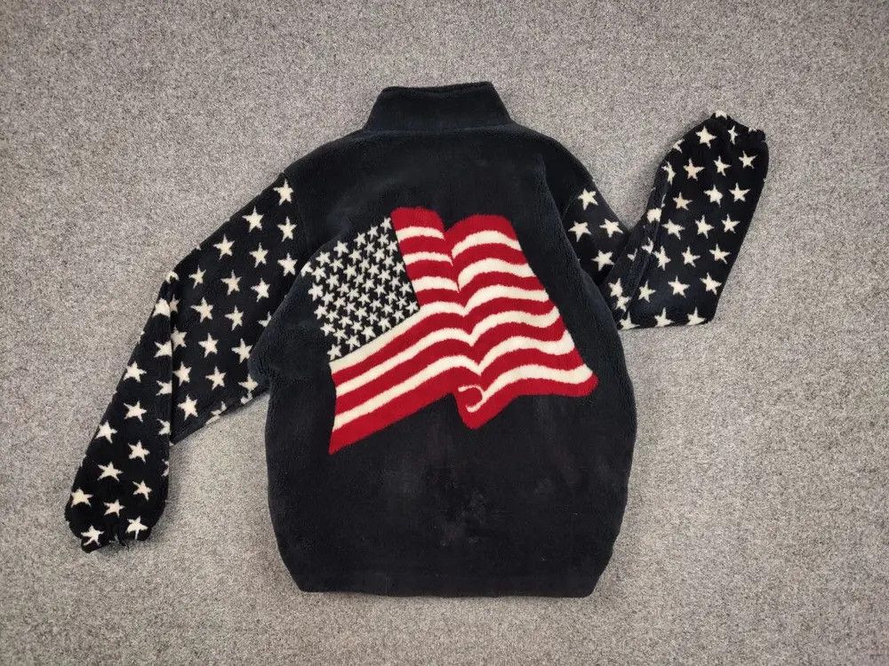Vintage Vintage 90's Fleece Jacket All Over Logo Flag USA American Size US L / EU 52-54 / 3 - 3 Thumbnail