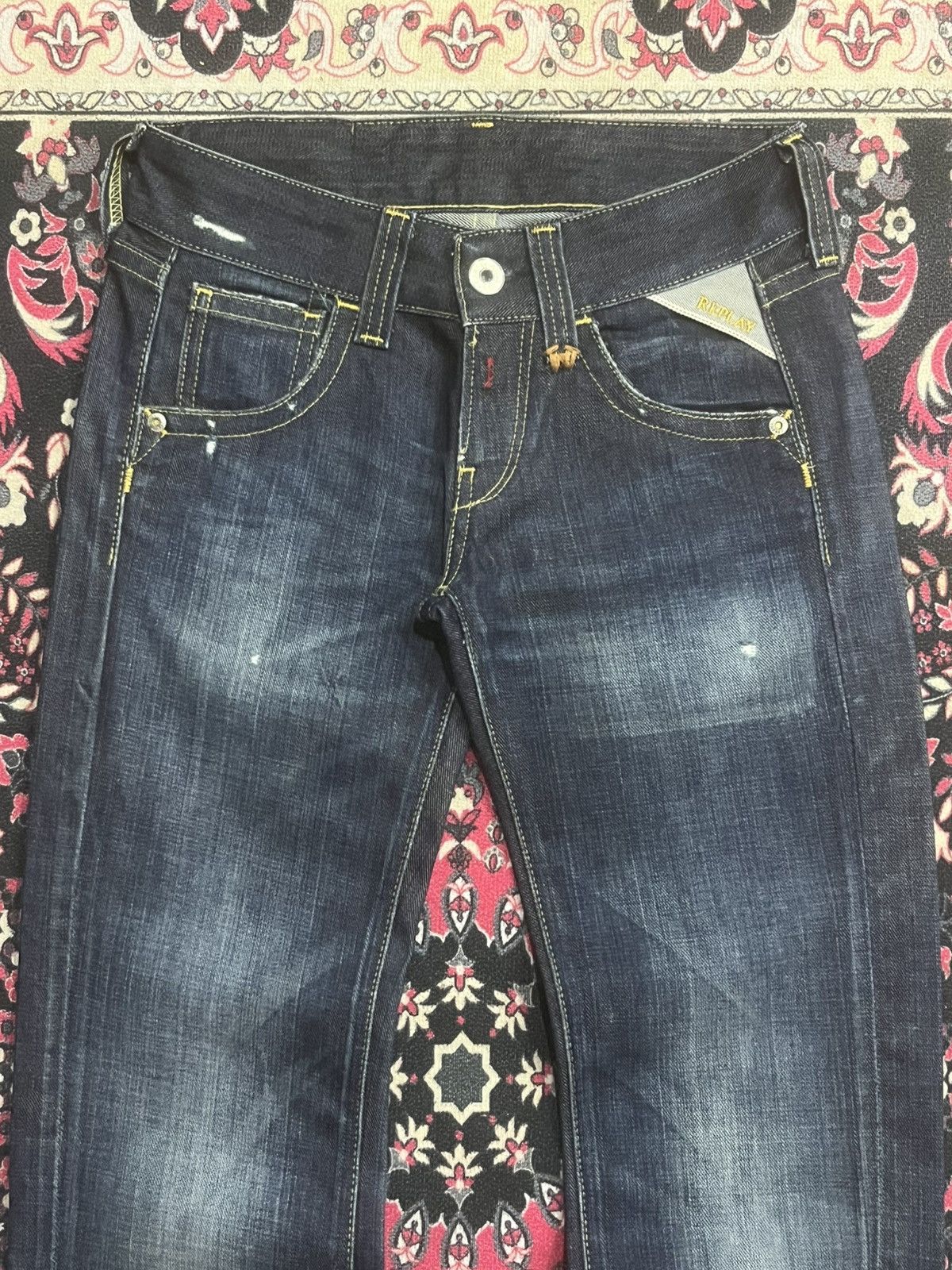 Replay Vintage Replay Dark Blue Faded Washed Frayed Leg Flare Jeans Size 26" / US 2 / IT 38 - 4 Thumbnail