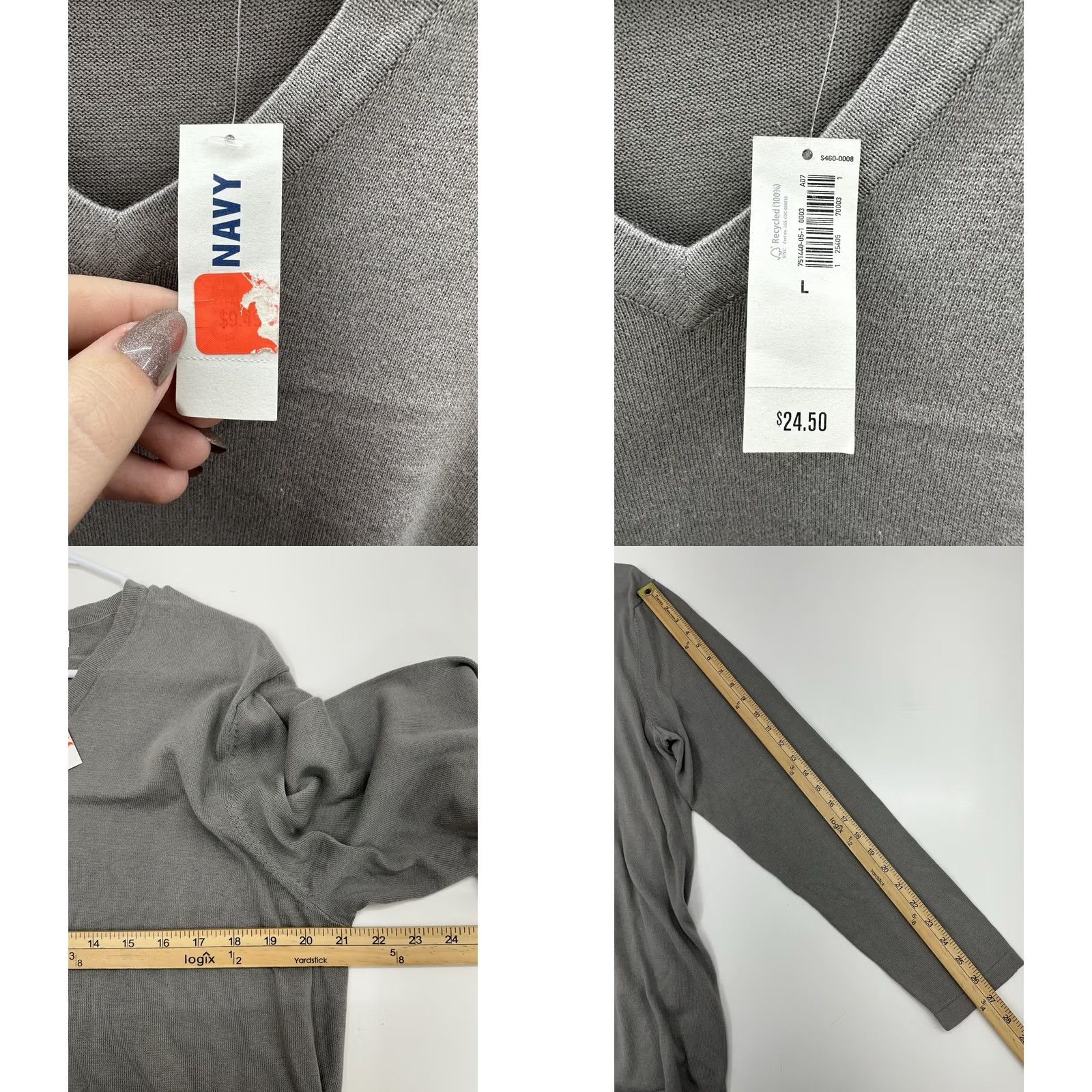 Old Navy Old Navy Mens Sweater Large Gray V-Neck Knit Long Sleeve Pullover Slim Casual Shirt Mens Clothing Size US L / EU 52-54 / 3 - 8 Thumbnail
