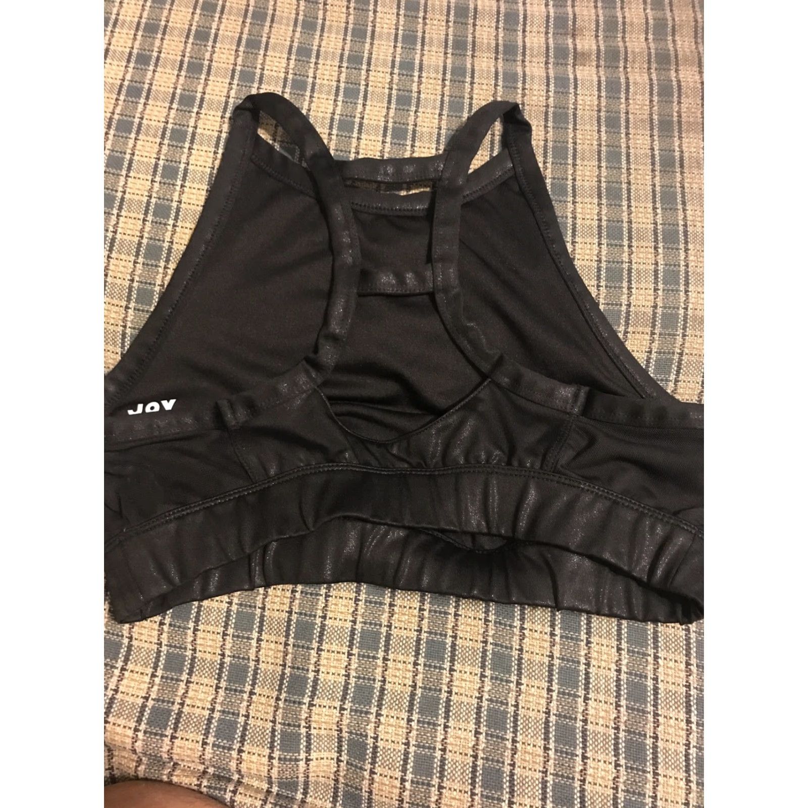 Vintage JoyLab Sports Bra M Women Black Metallic Strappy Pullover Medium Support Activewear Workout Size ONE SIZE - 2 Thumbnail
