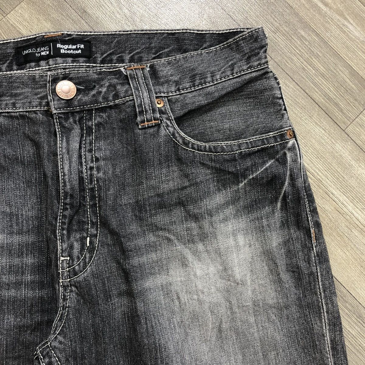 If Six Was Nine 1990s Vintage Uniqlo Black Washed LGB Bootcut Flared Jeans Size US 33 - 7 Thumbnail