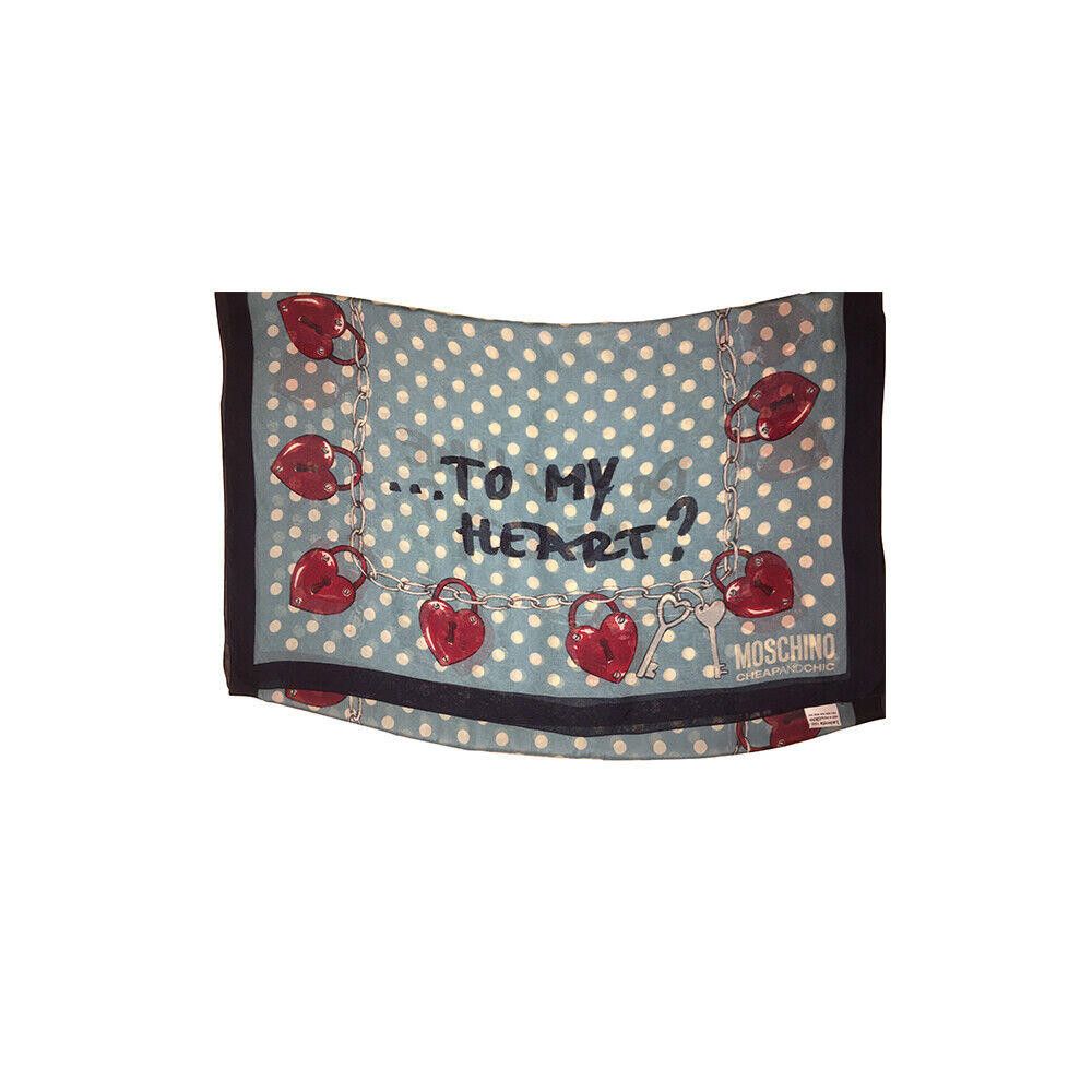Moschino Moschino Silk Blue and White Polka Dot Scarf Lock and Key Size ONE SIZE - 3 Thumbnail