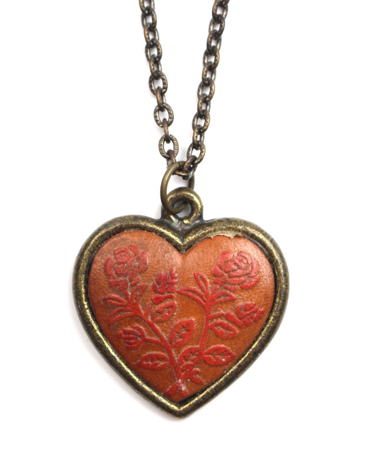 2000S JAPANESE MADE ROSE HEART PATINA BRASS NECKLACE
