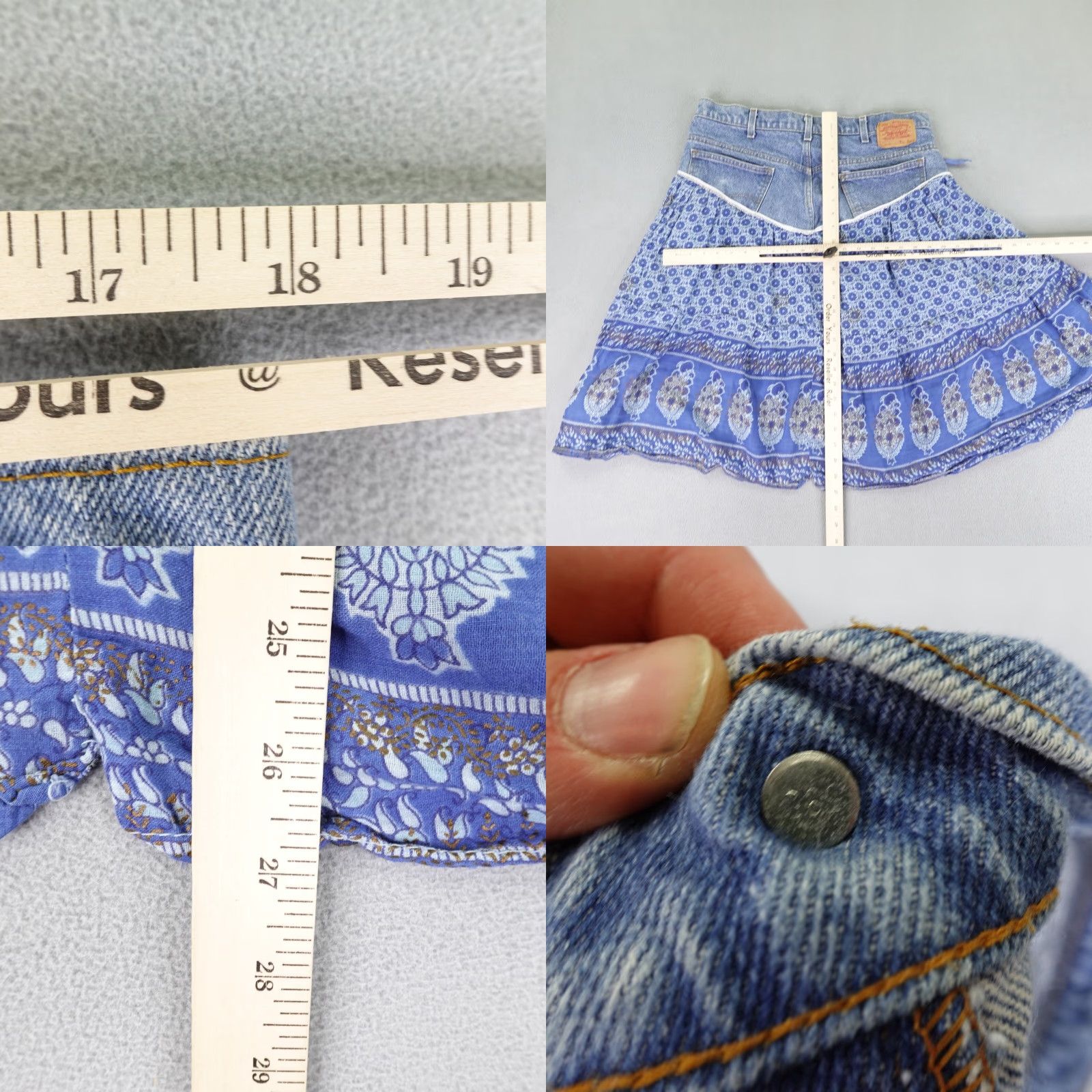 Levi's VINTAGE Levi's Skirt Womens 25 Blue Denim Beaded Rework Hippie Boho Midi Flare Size 42" / US 20 - 8 Thumbnail
