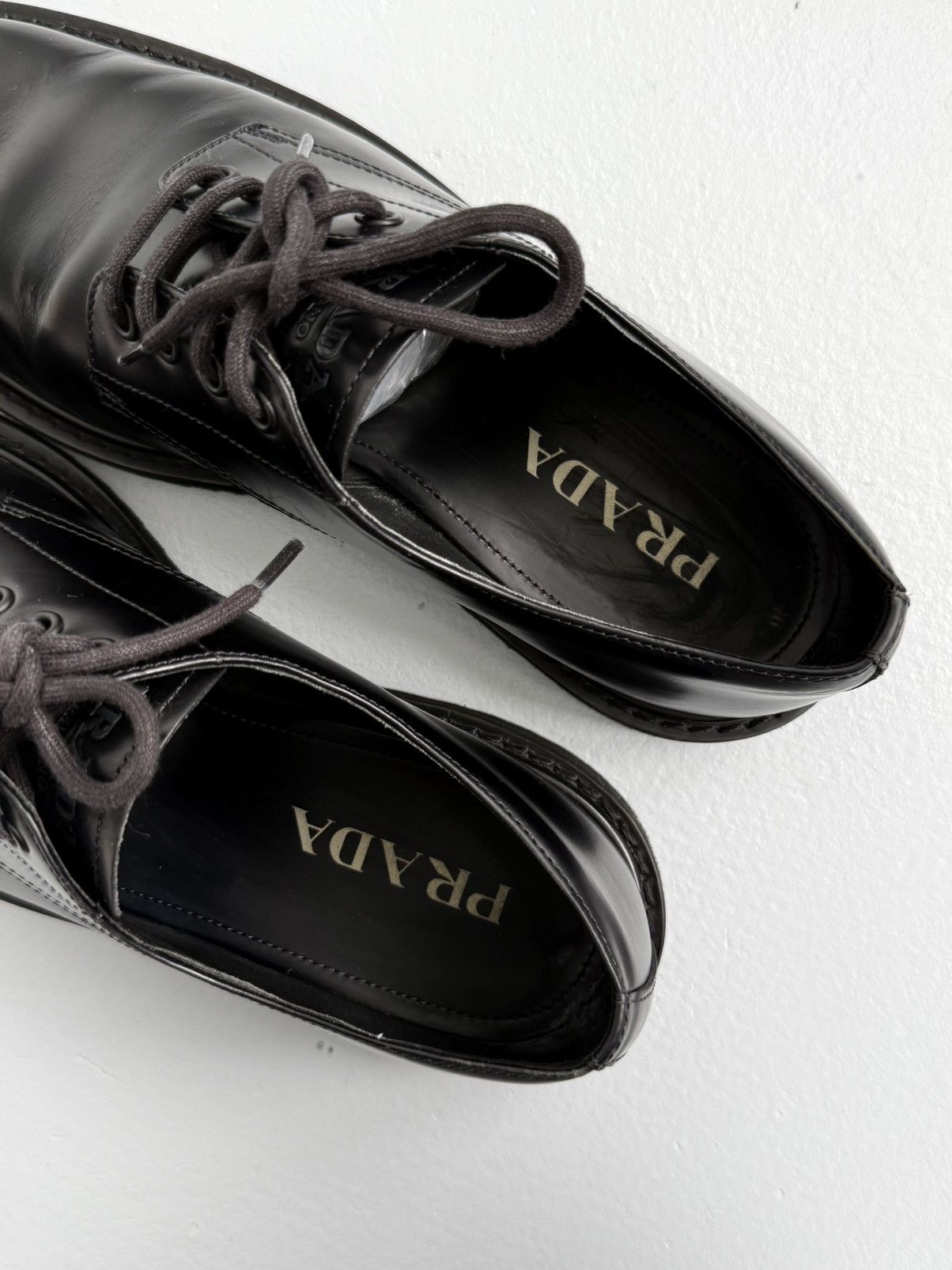 Prada Prada Leather Derby Shoes Black Classic Lace Up Italy Size US 10 / EU 43 - 7 Thumbnail