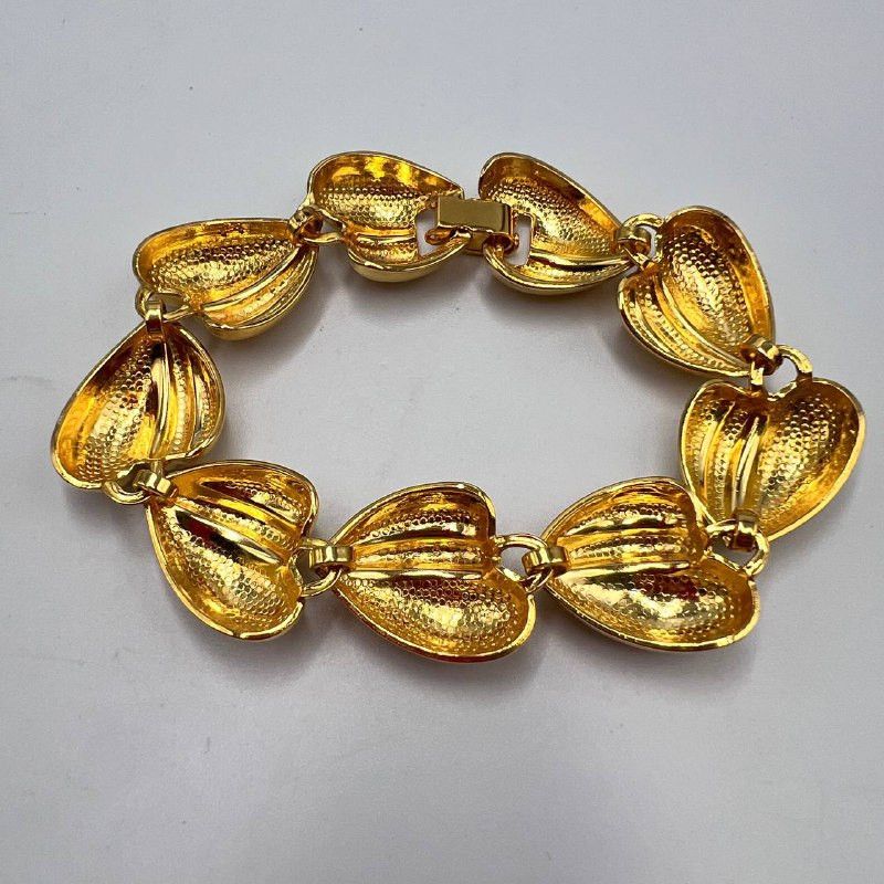 Vintage Vintage Gold Plated Puffy Heart Link Bracelet 19cm | Size ONE SIZE - 8 Thumbnail