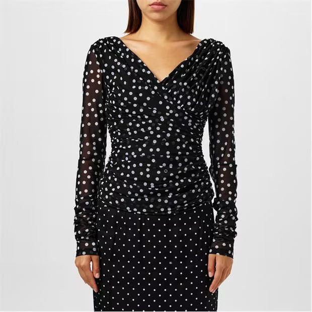 Dolce & Gabbana o1g2r1mq1024 Polka Chiffon T-Shirts in Nero & White Size M / US 6-8 / IT 42-44 - 3 Thumbnail
