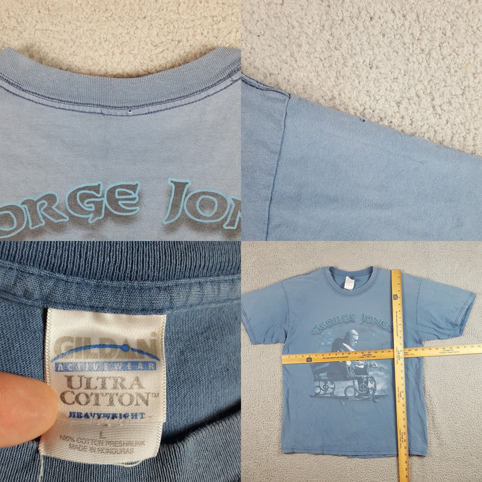 Gildan VINTAGE George Jones Honky-Tonk Country T-Shirt Men's Size L Blue 90s Music Tour Western Size US L / EU 52-54 / 3 - 8 Thumbnail