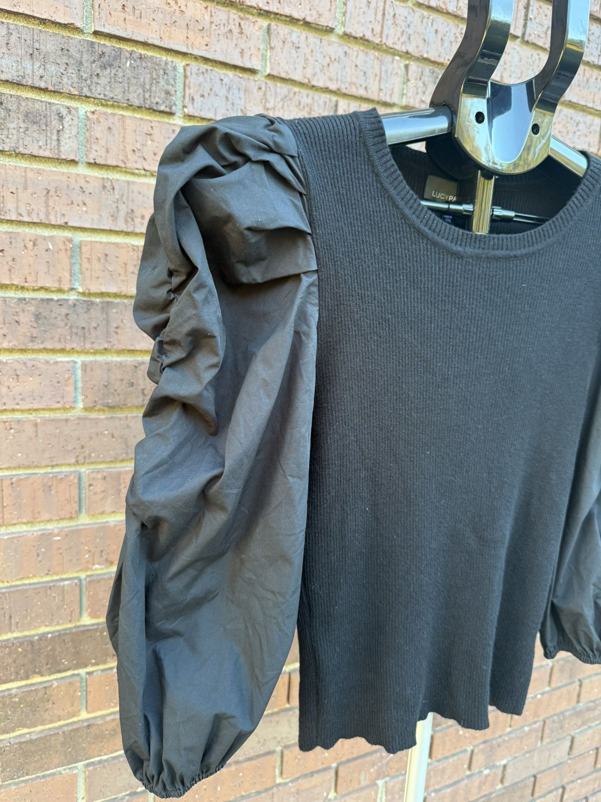 Other Lucy Paris Barra Mixed Knit Puff Sleeve Sweater Blouse Black Size M / US 6-8 / IT 42-44 - 4 Thumbnail
