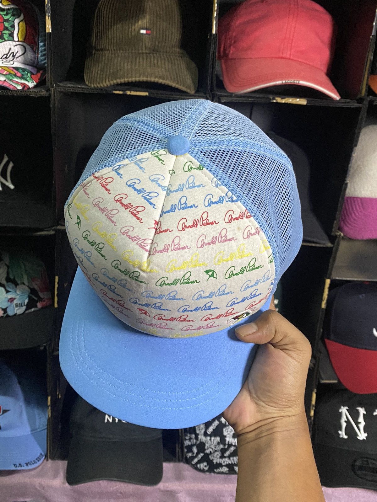Designer × Japanese Brand × Vintage Cap vintage arnold palmer Trucker Mesh baby blue Size ONE SIZE - 5 Thumbnail