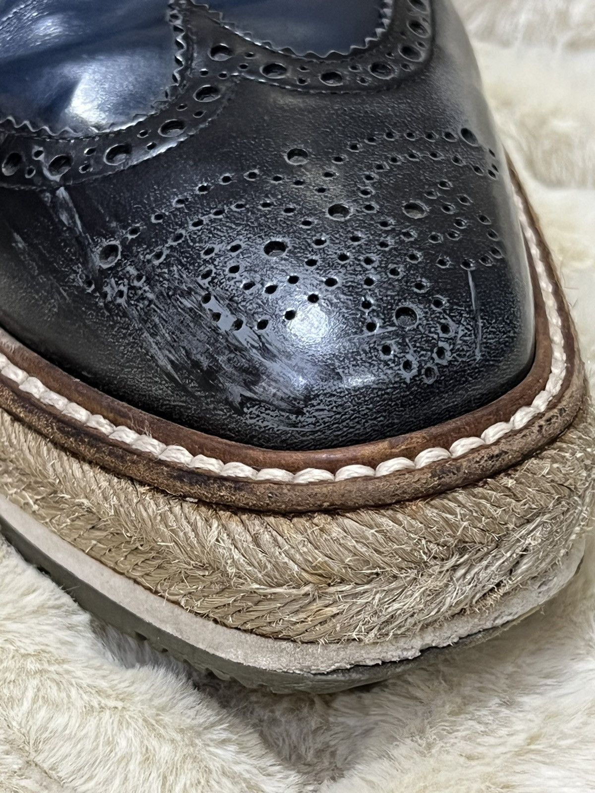 Prada Prada Men's Shoes Brogue Leather Navy Blue Wingtip Oxford Size US 6.5 / EU 39-40 - 13 Thumbnail