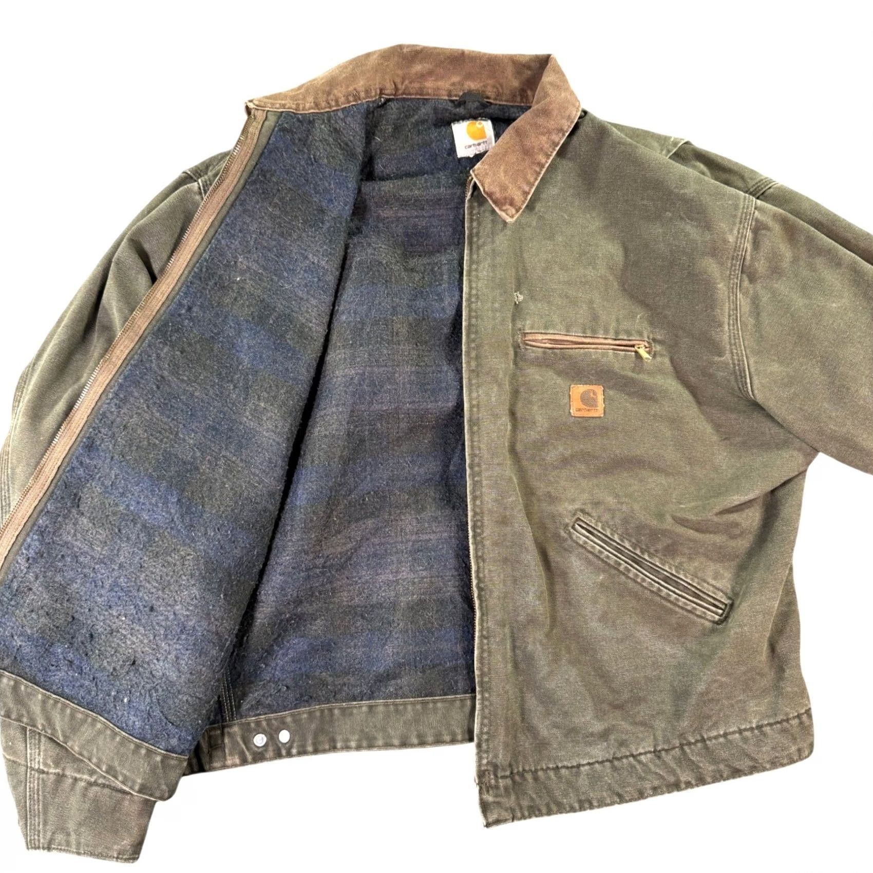 Carhartt VINTAGE Carhartt Detroit Jacket Mens L Moss Green Distressed Blanket Lined Duck J97 Size US L / EU 52-54 / 3 - 2 Thumbnail