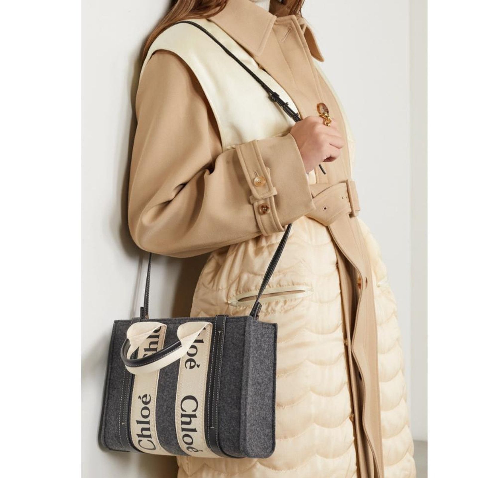 Chloe Woody small logo canvas leather felt tote shoulder bag Size ONE SIZE - 2 Thumbnail