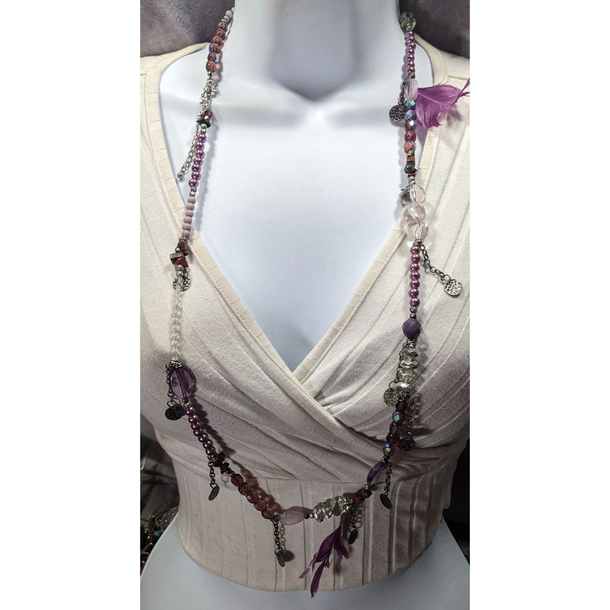 Other Bohemian Purple And Silver Tone Charm And Feather Beaded Nec Size ONE SIZE - 6 Thumbnail