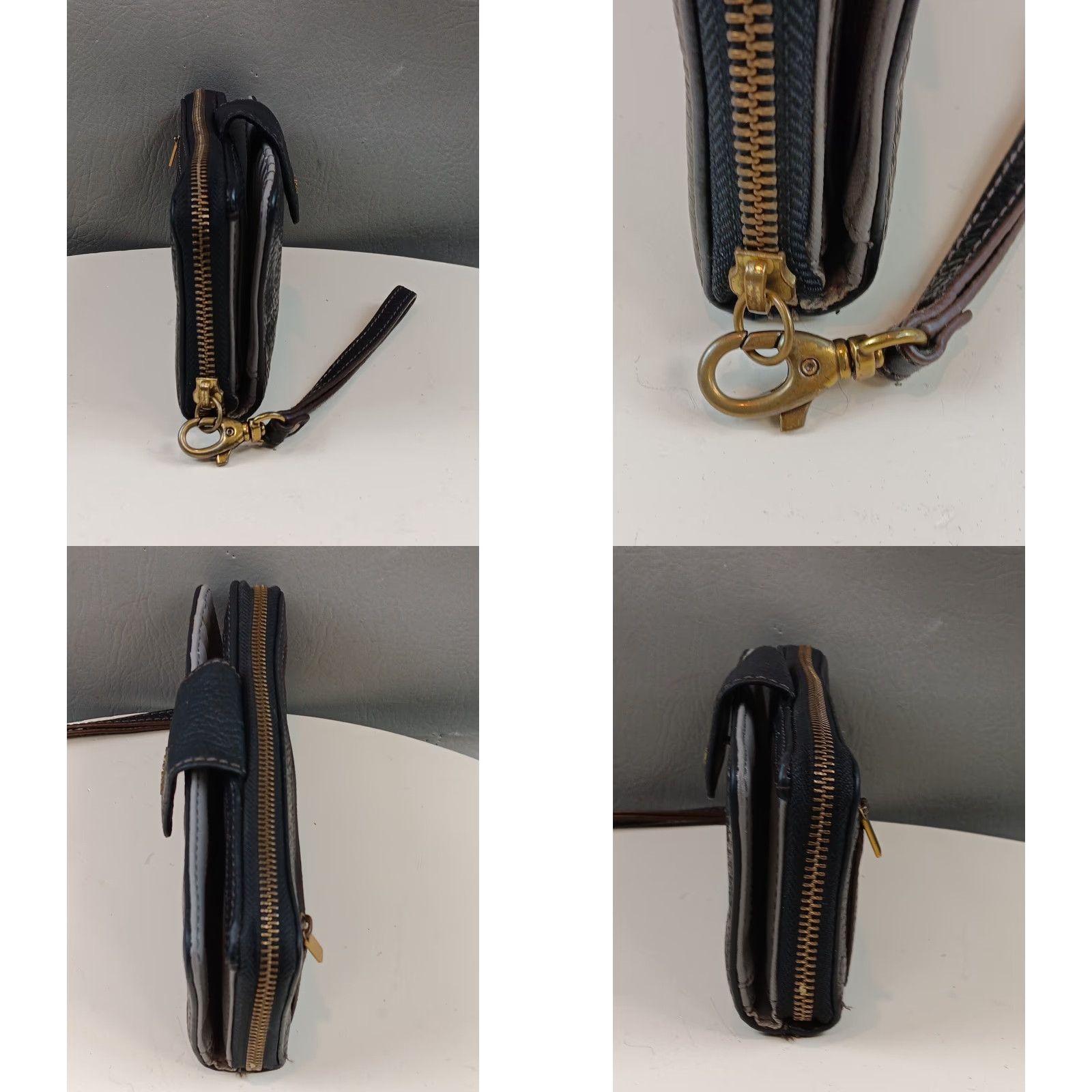 Fossil FOSSIL Wallet Zip-Around Black Pebble Leather L Wallet Wristlet Clutch ID Window Card Slots Retractable Strap Gold-Tone Hardware Women Size ONE SIZE - 8 Thumbnail