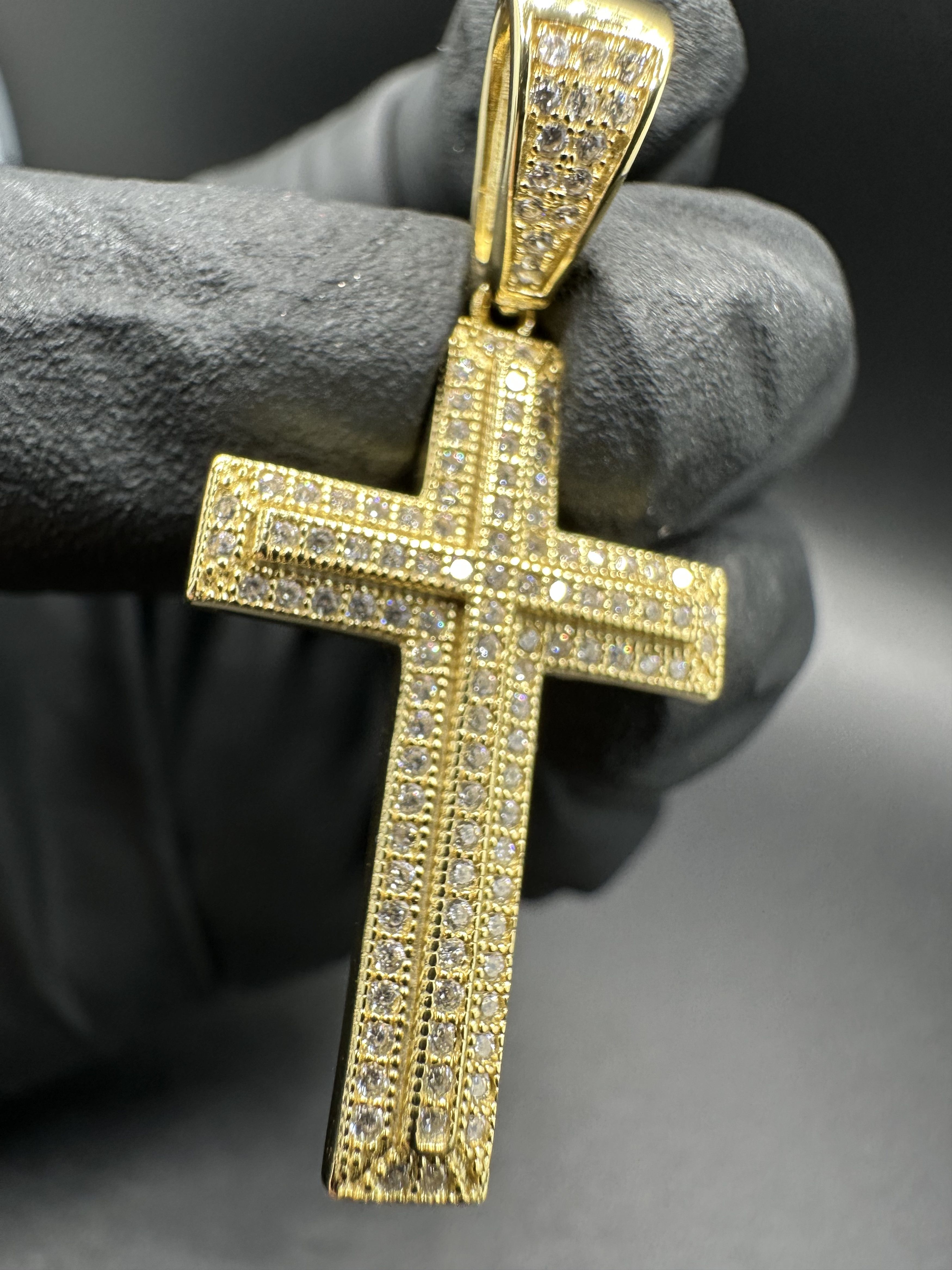 Jewelry 14KT GOLD OVER STERLING SILVER 925 PAVE MOISSANITE CROSS Size ONE SIZE - 7 Thumbnail