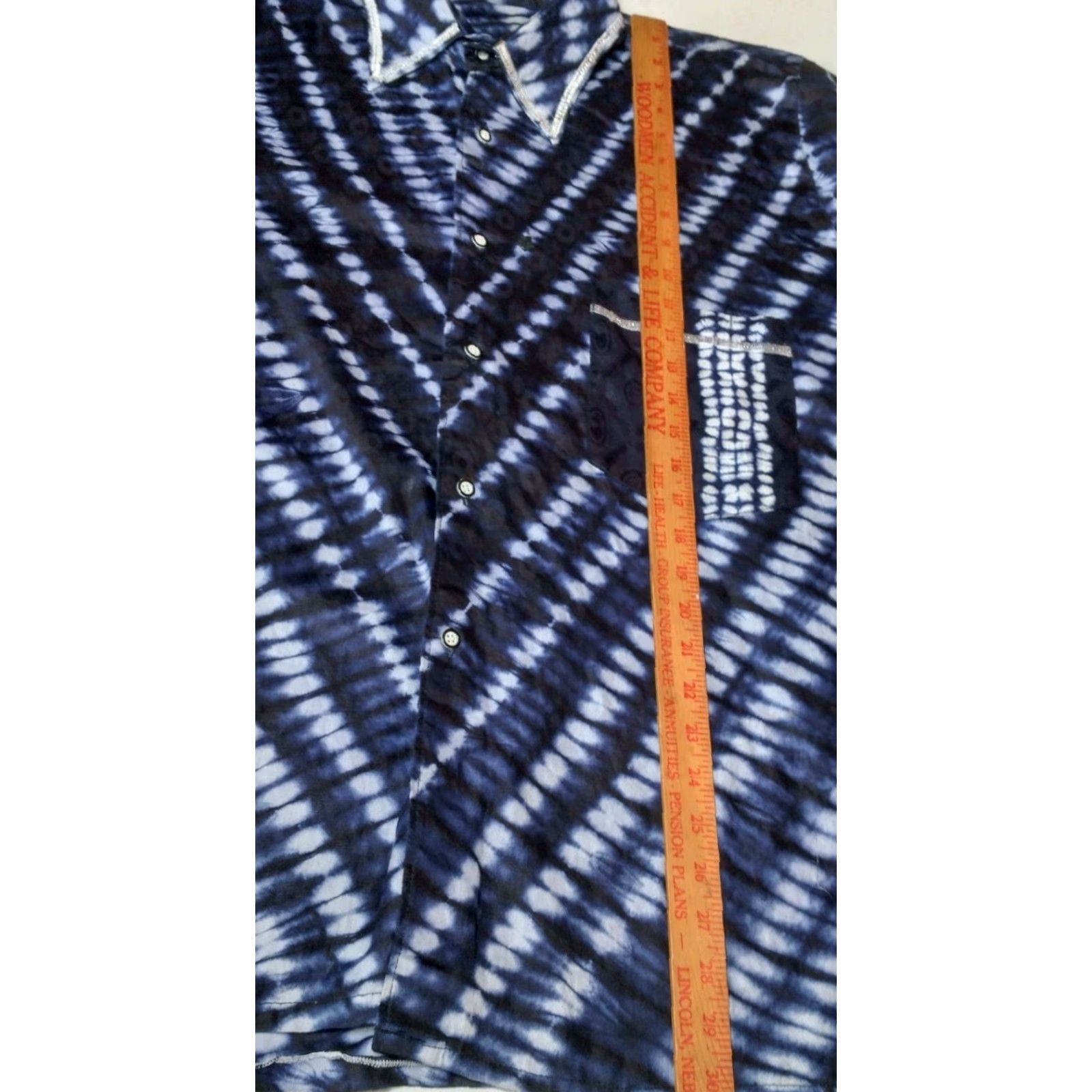 MadeMe VINTAGE Homemade Tie Dye Shirt XL Button Up Blue White Silver Metallic Hippie READ Size US XL / EU 56 / 4 - 5 Thumbnail