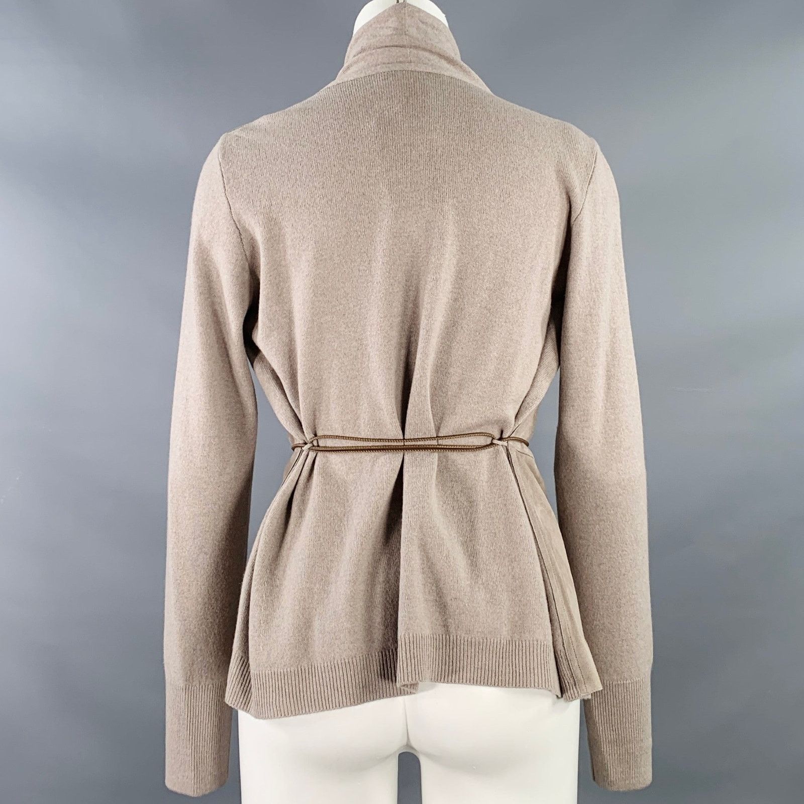 Fabiana Filippi Brown Taupe Virgin Wool Suede Mixed Fabrics Belted Cardigan Size S / US 4 / IT 40 - 3 Thumbnail