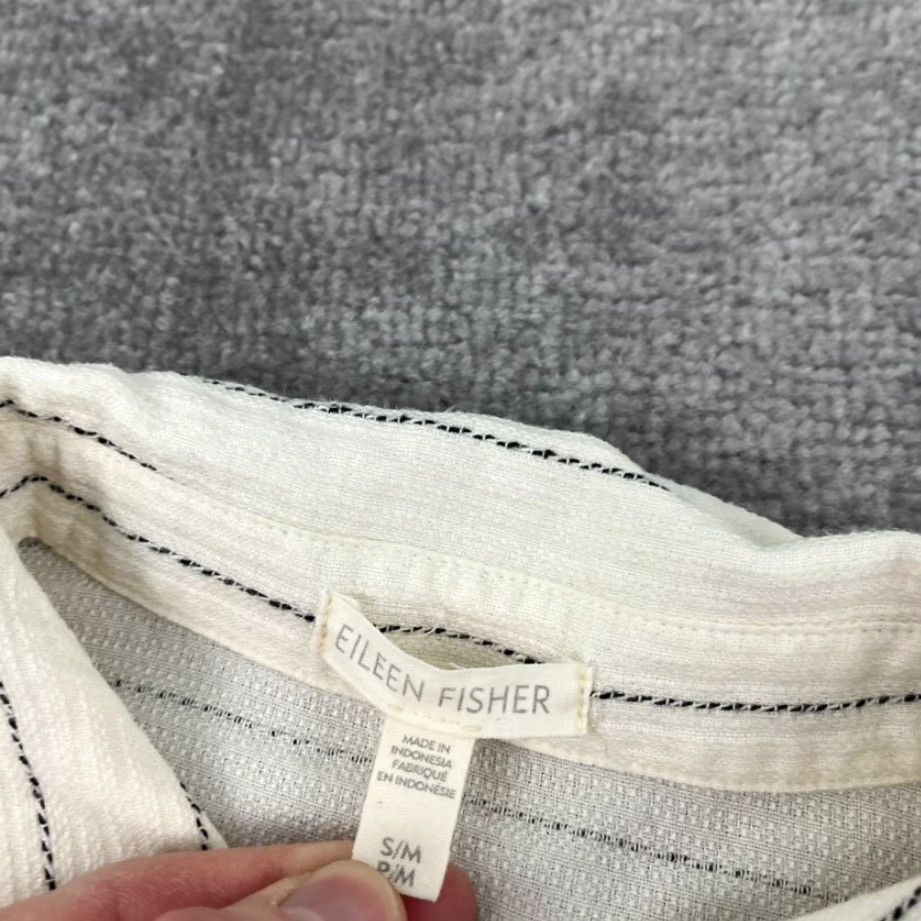 Eileen Fisher EILEEN FISHER Shirt Women S/M Oversized Boxy Striped Button Up Cream White Black Womens Size M / US 6-8 / IT 42-44 - 2 Thumbnail
