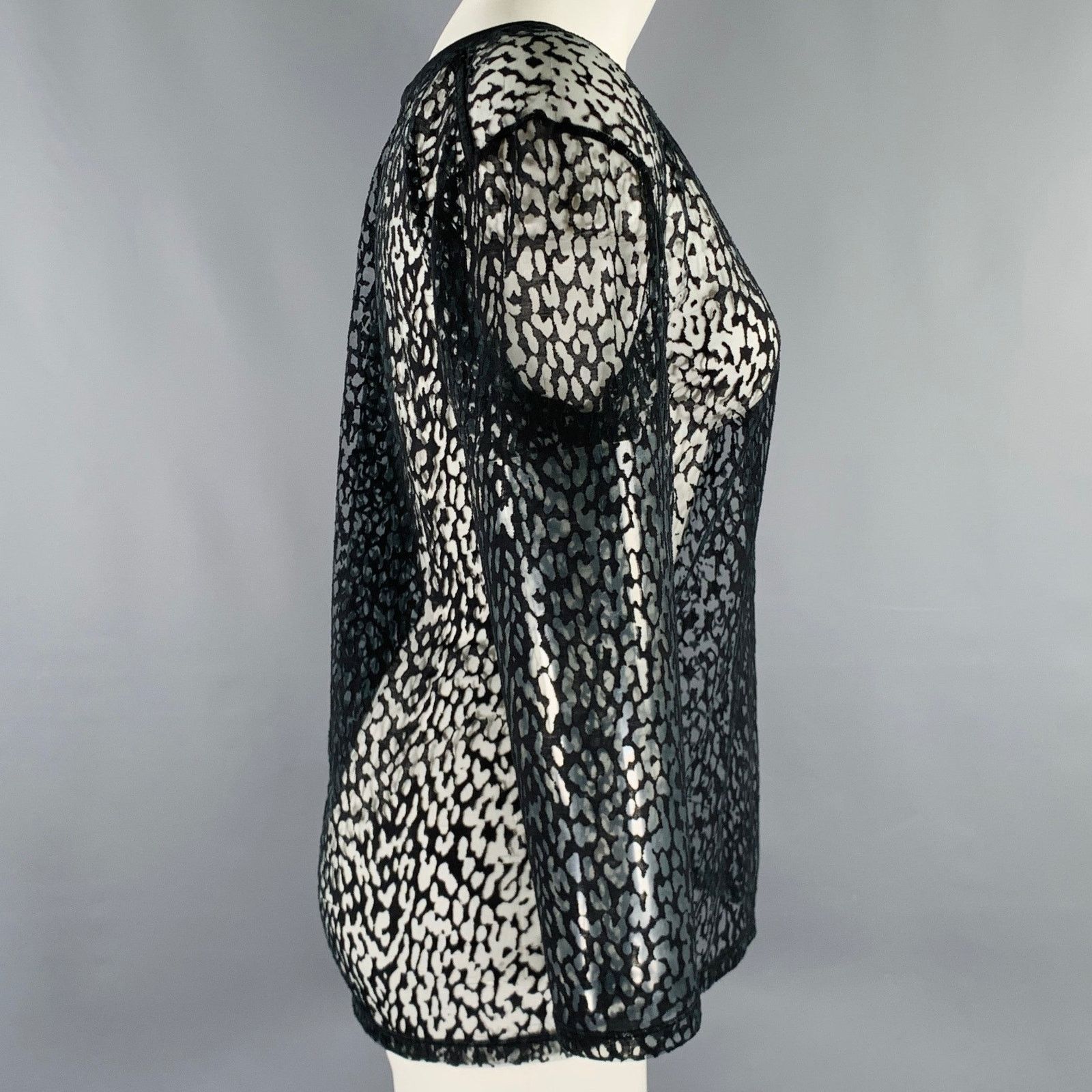 Saint Laurent Paris S Black Lyocell Blend See Through Animal Print Casual Top Size S / US 4 / IT 40 - 3 Thumbnail