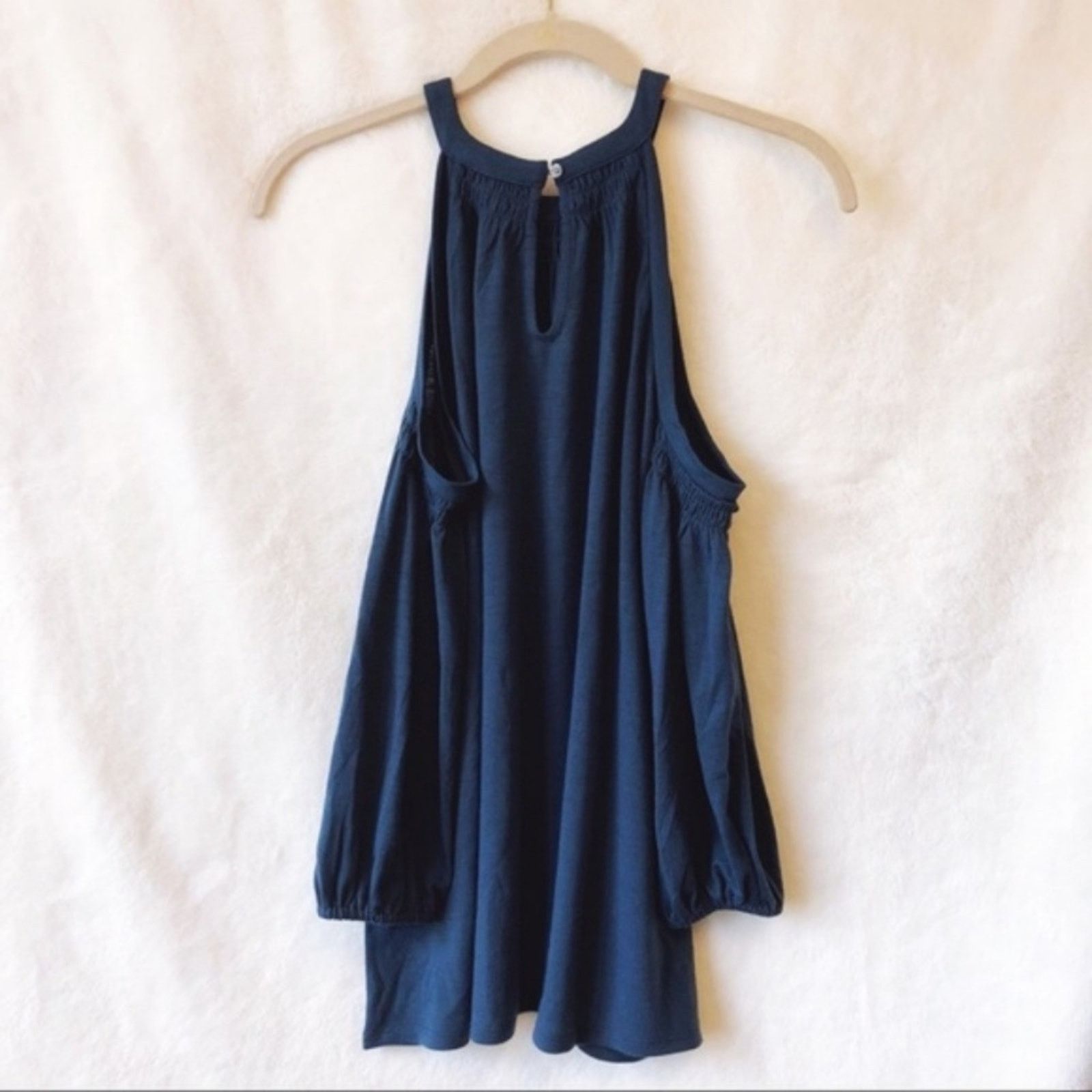 Loft LOFT Blue Smocked Cold Shoulder Top Size S / US 4 / IT 40 - 2 Thumbnail