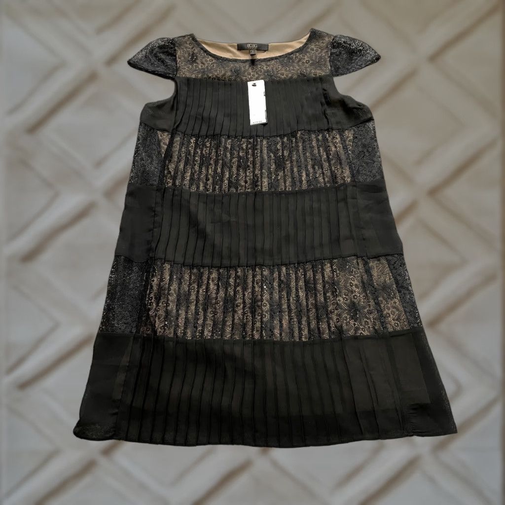 BCBG Paris Shift Dress Womens XXS Black Cap Sleeve Lace New NWT