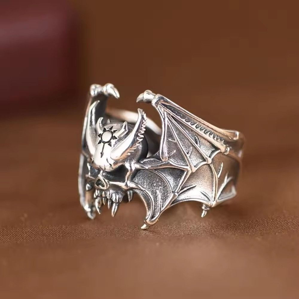 Vintage Skull Bat Adjustable Ring Size ONE SIZE - 3 Thumbnail