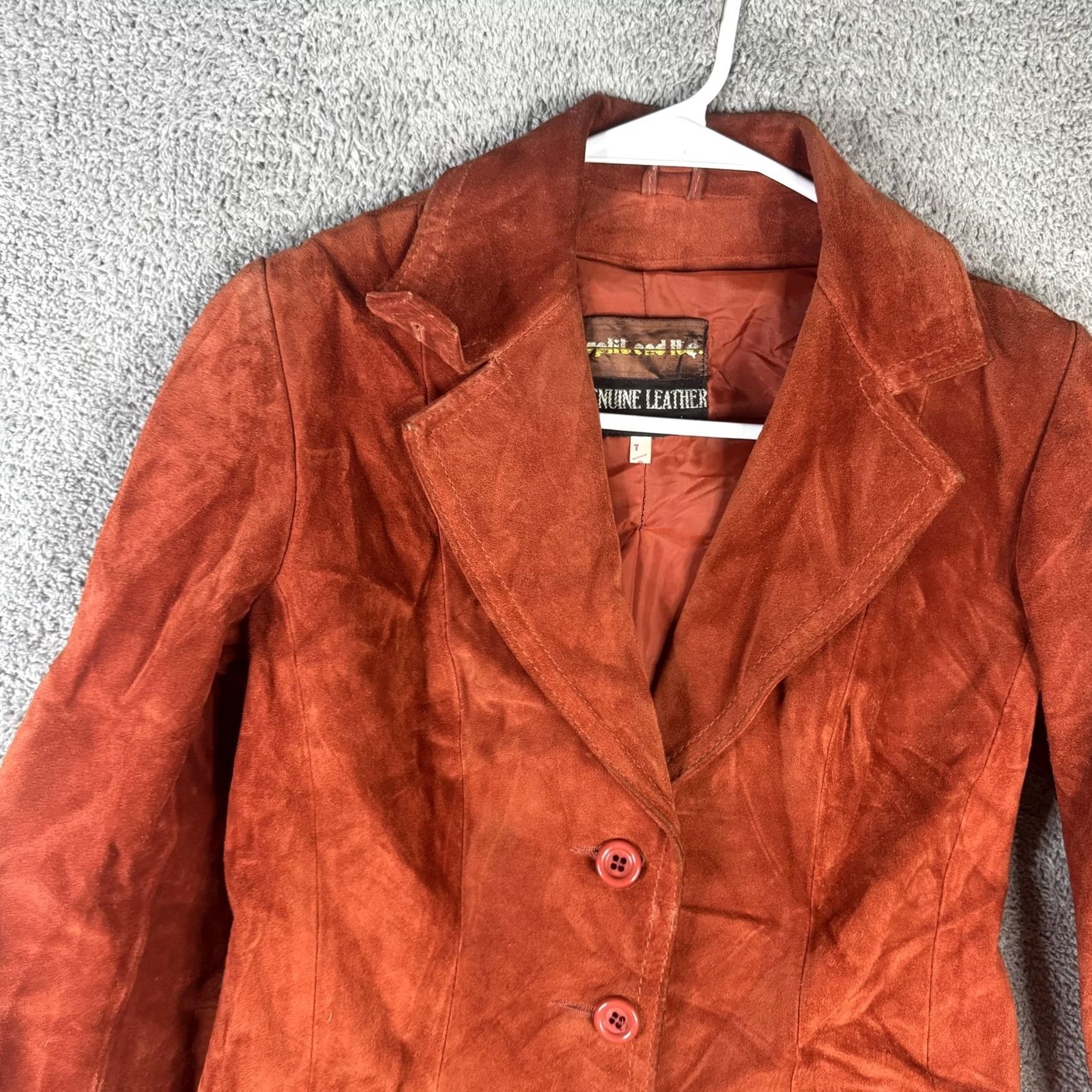 Vintage Split End Ltd Blazer Womens 7/8 Orange Suede Leather Elbow Patch Single Breasted Jacket & Coat Size M / US 6-8 / IT 42-44 - 6 Thumbnail