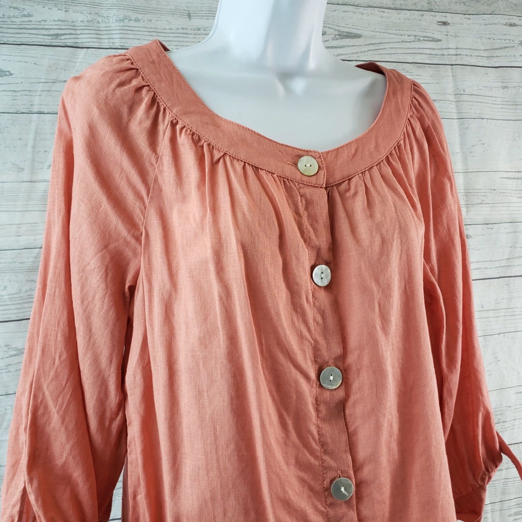 Vintage Max Studio Womens Button Front Shirt Sz Medium Pink 3/4 Sleeve Linen Blend Shirt Womens Medium Pink 3/4 Sleeve Linen Blend Size M / US 6-8 / IT 42-44 - 2 Thumbnail