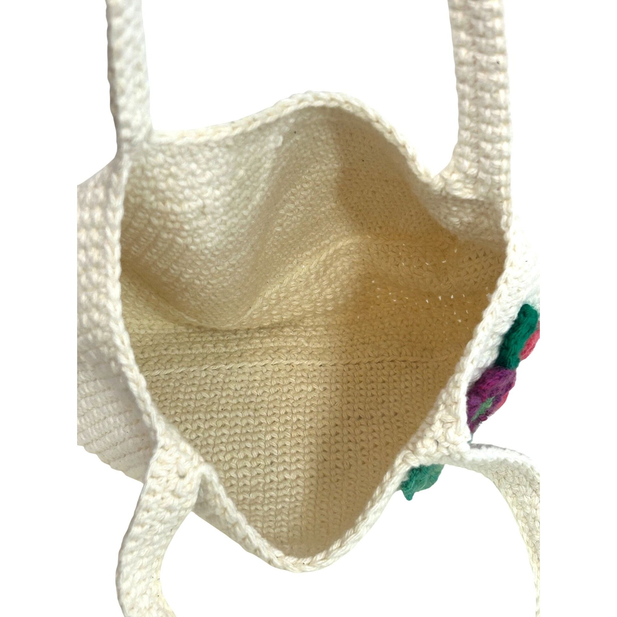 Other Crocheted Tote Bag Vintage Cream Handmade Floral Appliqués S Size ONE SIZE - 8 Thumbnail