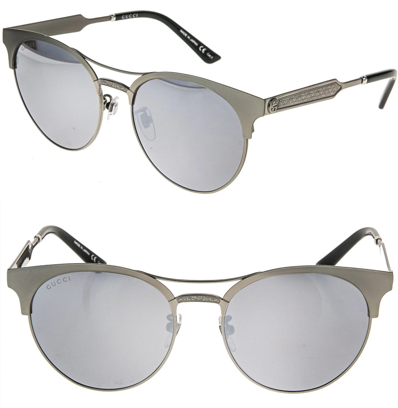 Gucci GUCCI 0075 GG0075S Ruthenium Silver Mirrored Sunglasses 005 Size ONE SIZE - 1 Thumbnail
